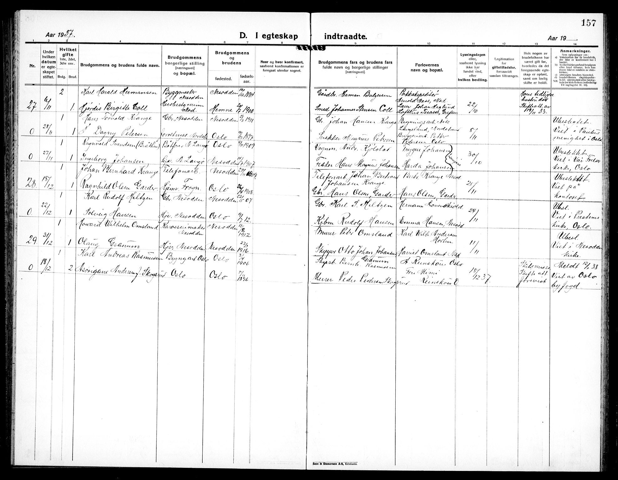 Nesodden prestekontor Kirkebøker, AV/SAO-A-10013/G/Ga/L0003: Parish register (copy) no. I 3, 1924-1939, p. 157