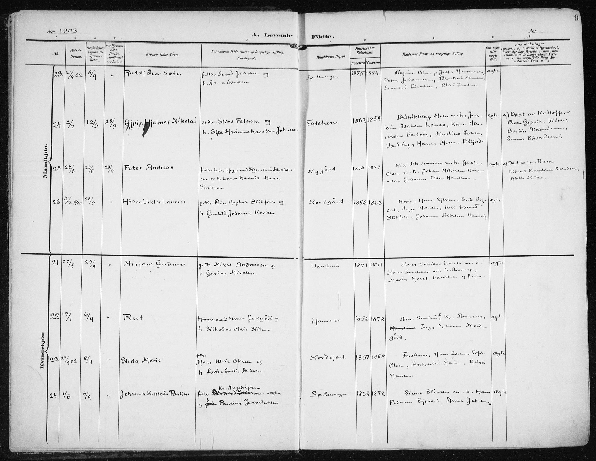 Karlsøy sokneprestembete, SATØ/S-1299/H/Ha/Haa/L0014kirke: Parish register (official) no. 14, 1903-1917, p. 9