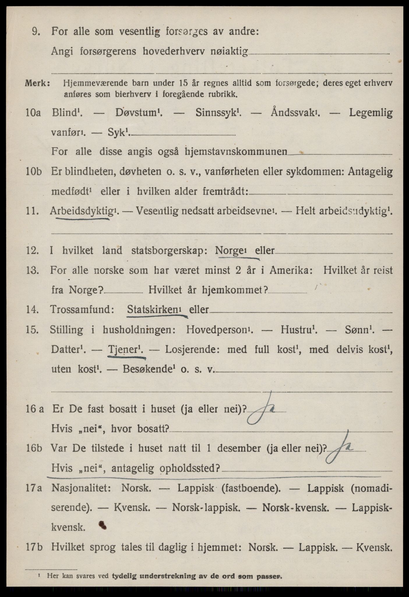 SAT, 1920 census for Orkland, 1920, p. 3807