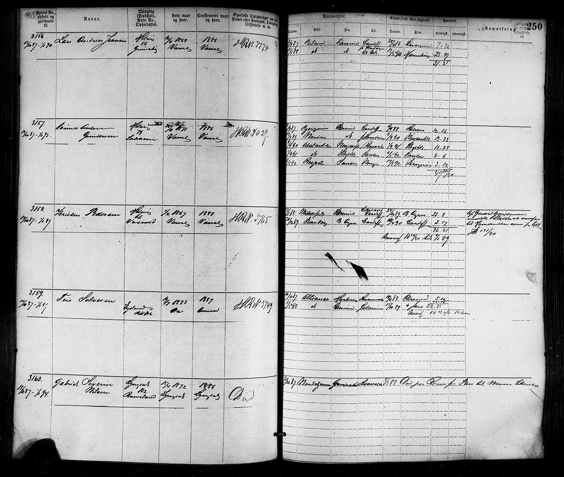 Farsund mønstringskrets, SAK/2031-0017/F/Fa/L0006: Annotasjonsrulle nr 1911-3805 med register, Z-3, 1877-1894, p. 282