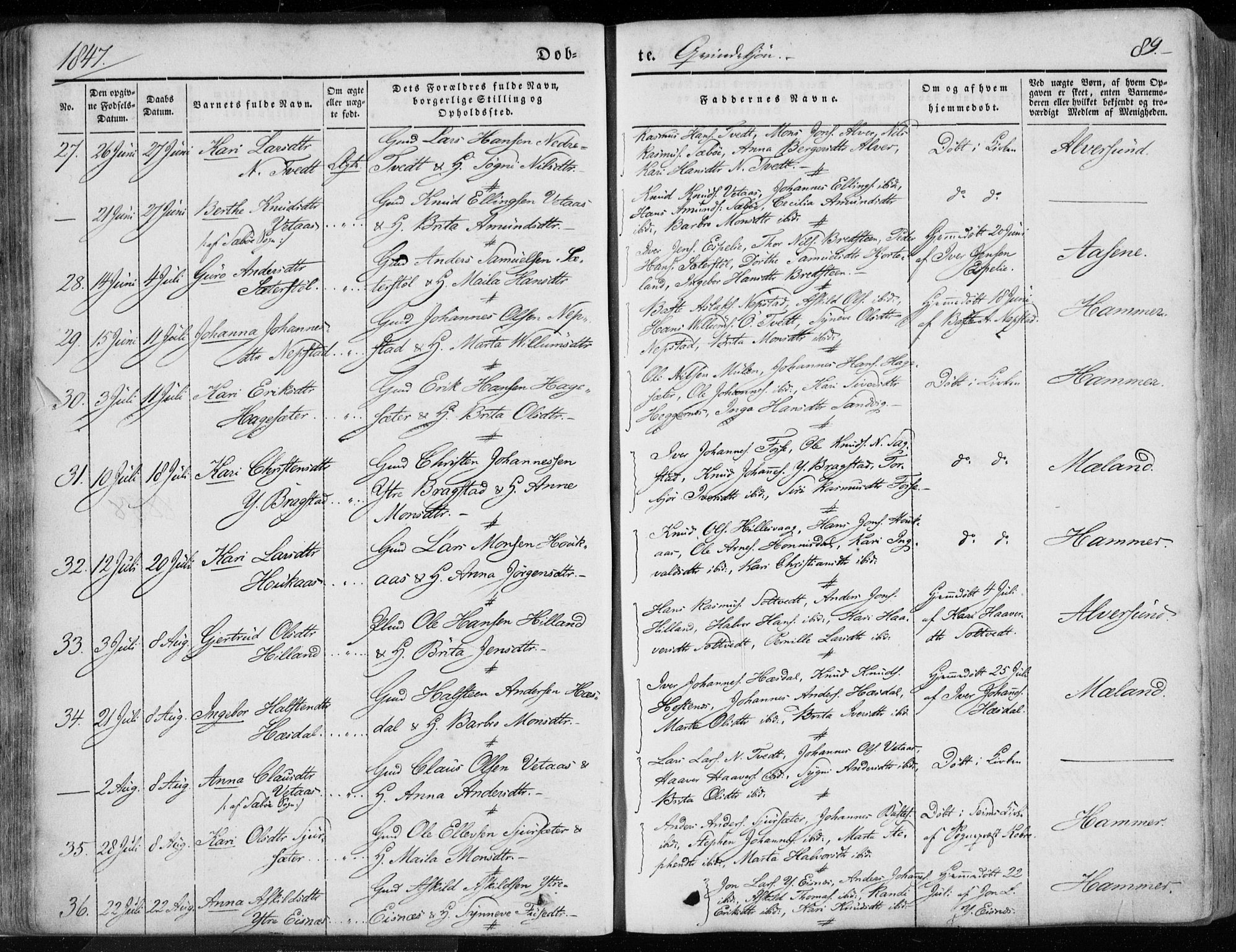 Hamre sokneprestembete, AV/SAB-A-75501/H/Ha/Haa/Haaa/L0013: Parish register (official) no. A 13, 1846-1857, p. 89