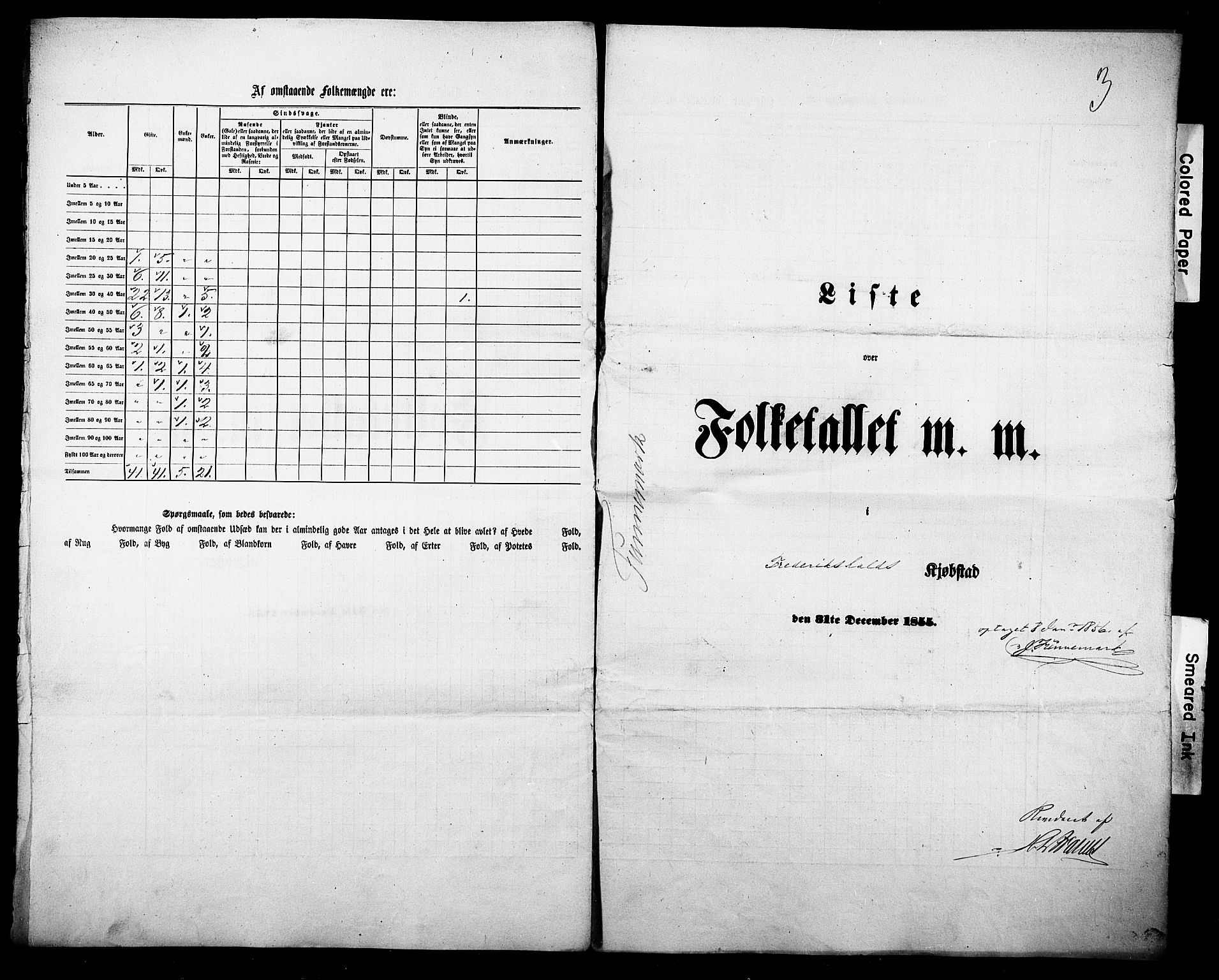 , Census 1855 for Fredrikshald, 1855, p. 5