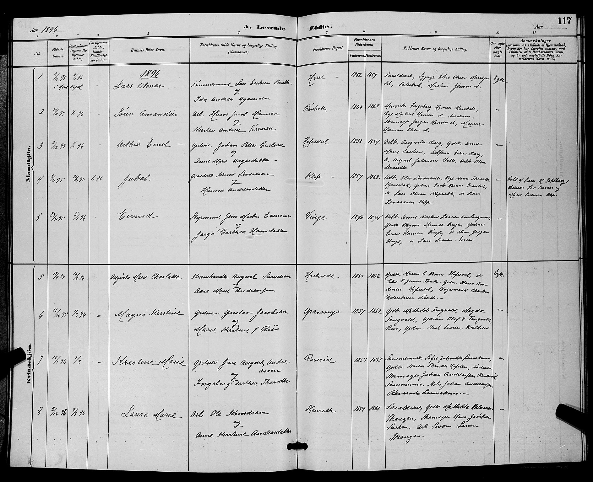Bamble kirkebøker, SAKO/A-253/G/Ga/L0009: Parish register (copy) no. I 9, 1888-1900, p. 117