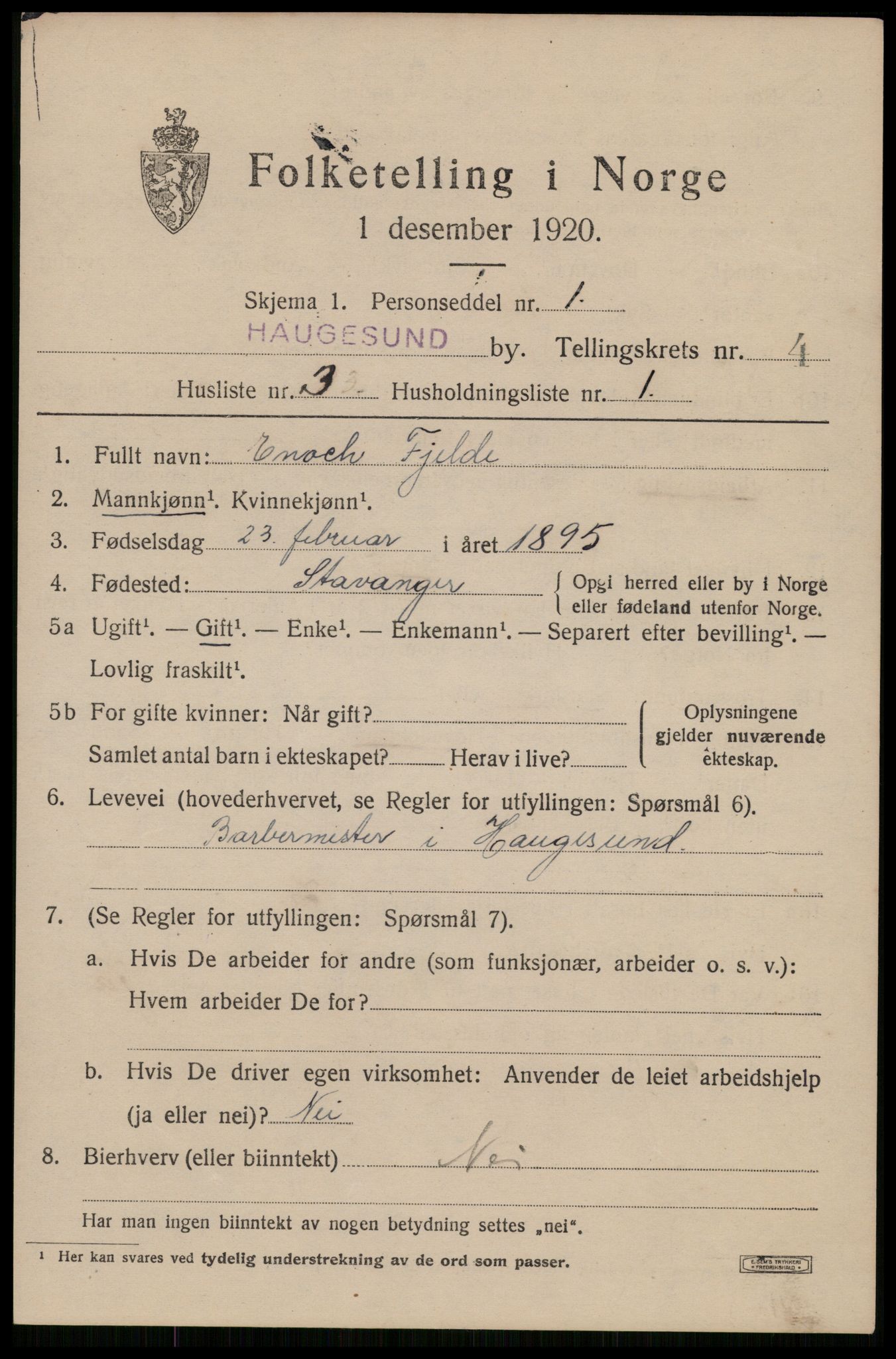 SAST, 1920 census for Haugesund, 1920, p. 15251