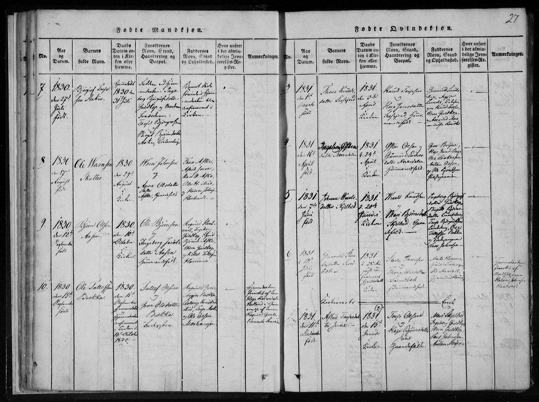 Lårdal kirkebøker, SAKO/A-284/F/Fa/L0005: Parish register (official) no. I 5, 1815-1860, p. 27