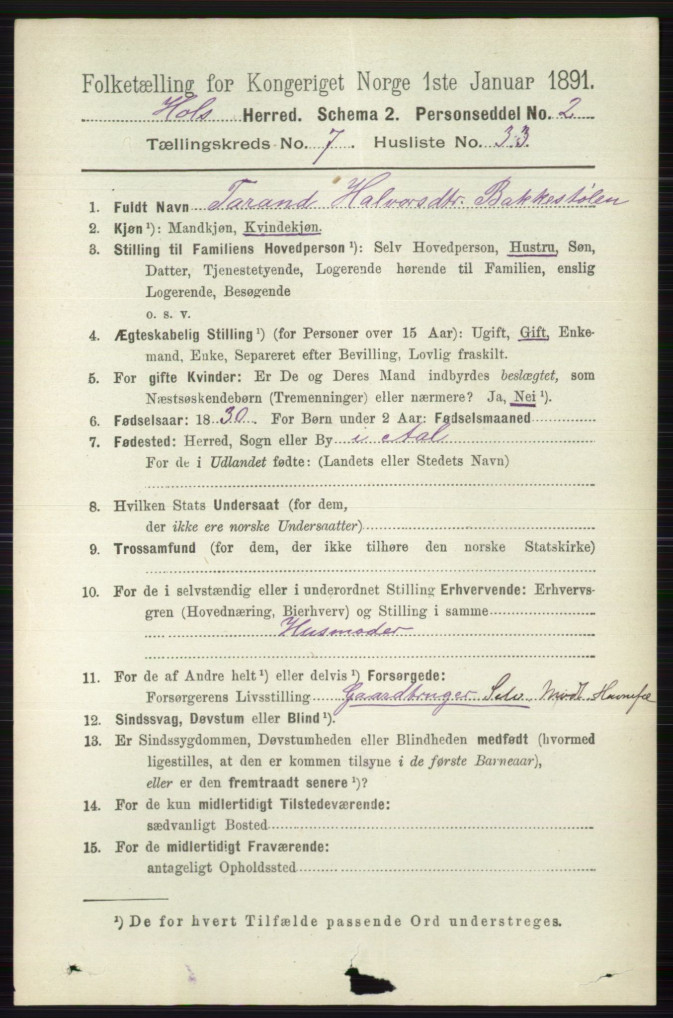 RA, 1891 census for 0620 Hol, 1891, p. 2208