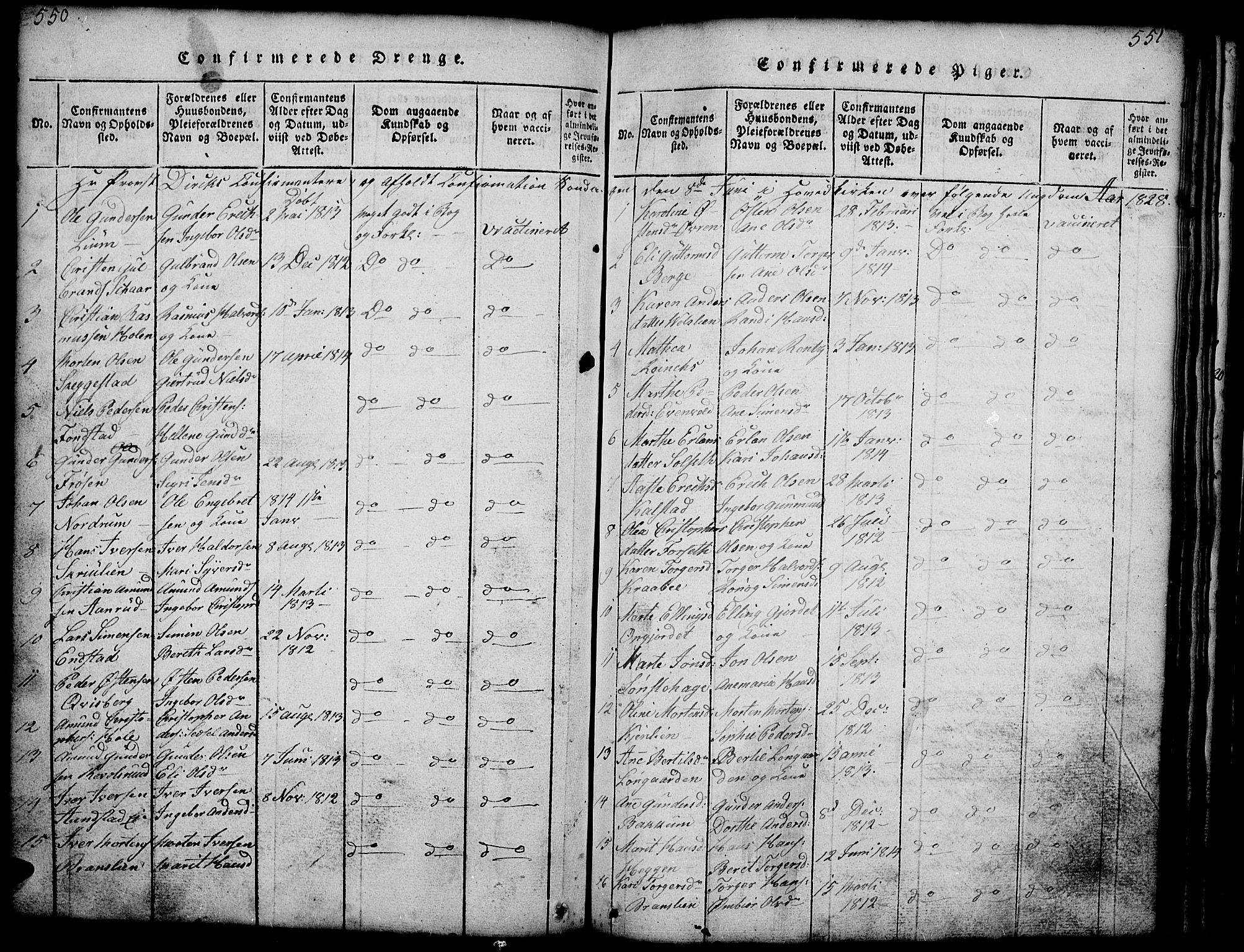 Gausdal prestekontor, SAH/PREST-090/H/Ha/Hab/L0001: Parish register (copy) no. 1, 1817-1848, p. 550-551