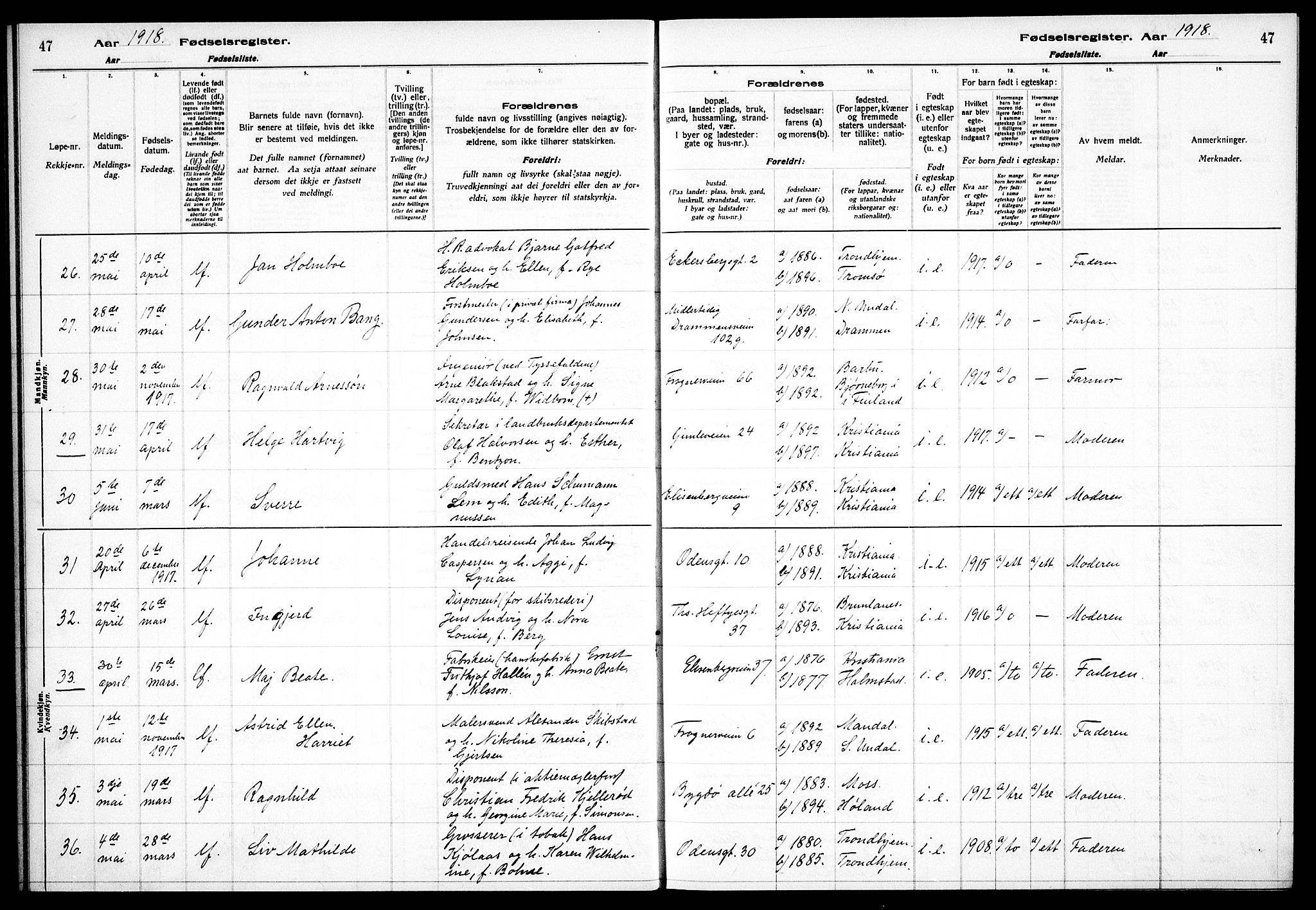 Frogner prestekontor Kirkebøker, AV/SAO-A-10886/J/Ja/L0001: Birth register no. 1, 1916-1927, p. 47