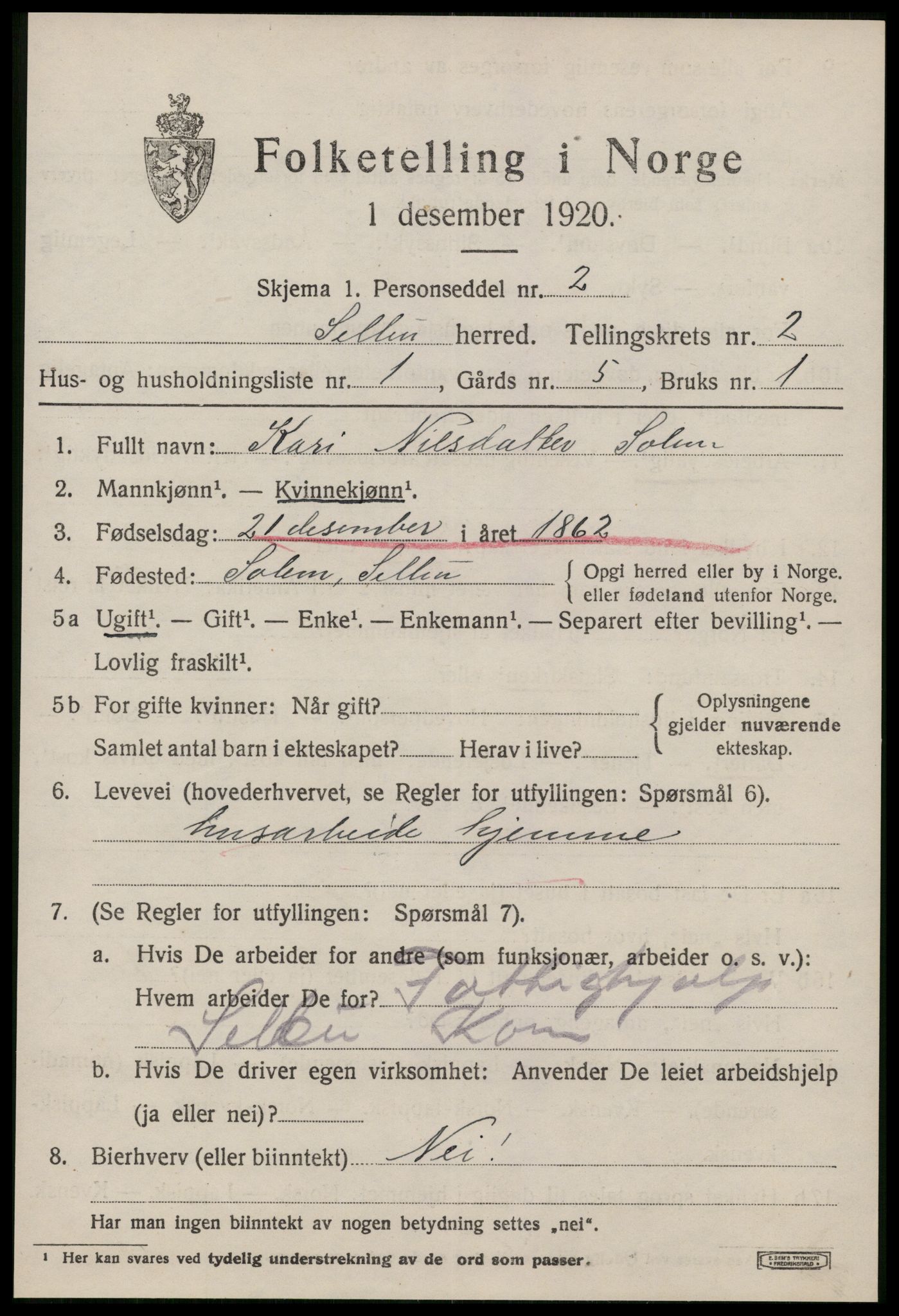 SAT, 1920 census for Selbu, 1920, p. 1922