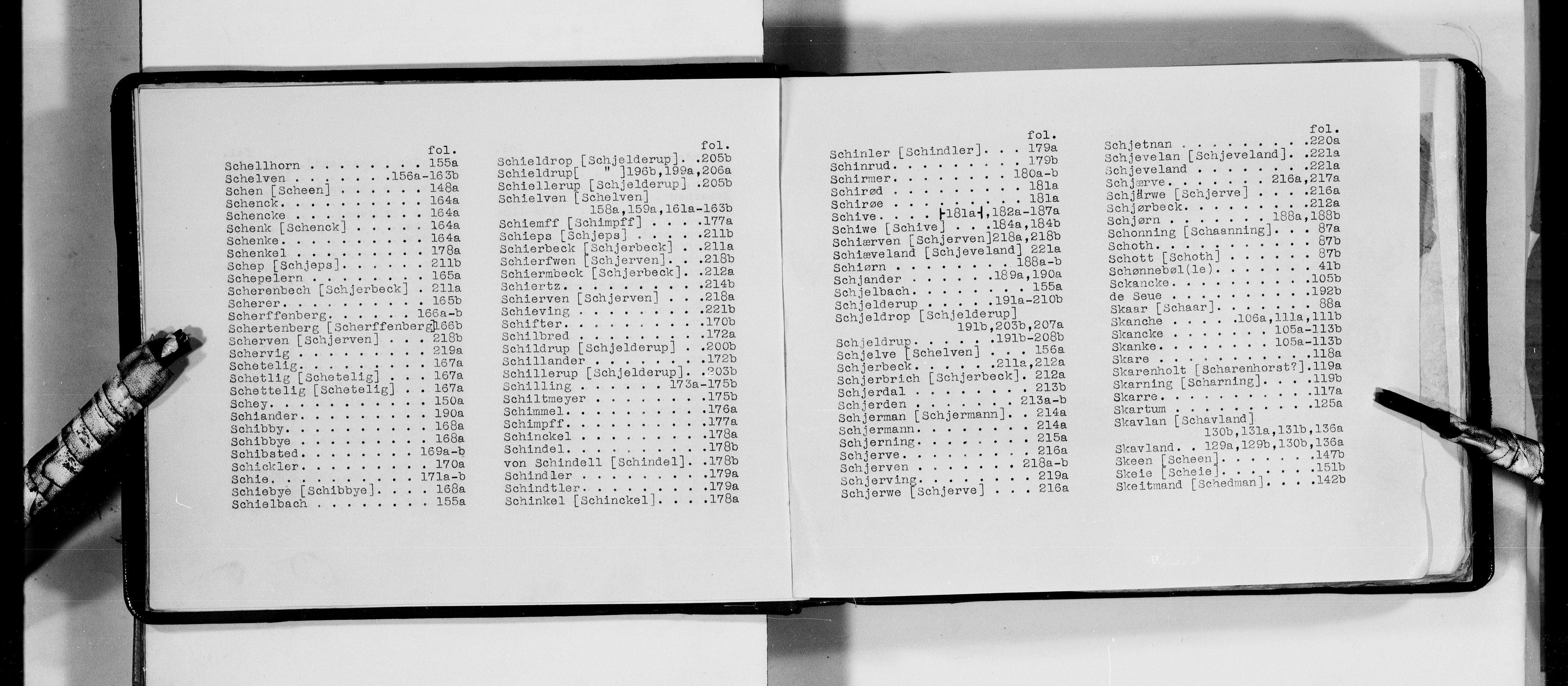 Lassens samlinger, AV/RA-PA-0051/F/Fa/L0037: Personalhistoriske og genealogiske opptegnelser: Saabye - Schjeveland, 1500-1907