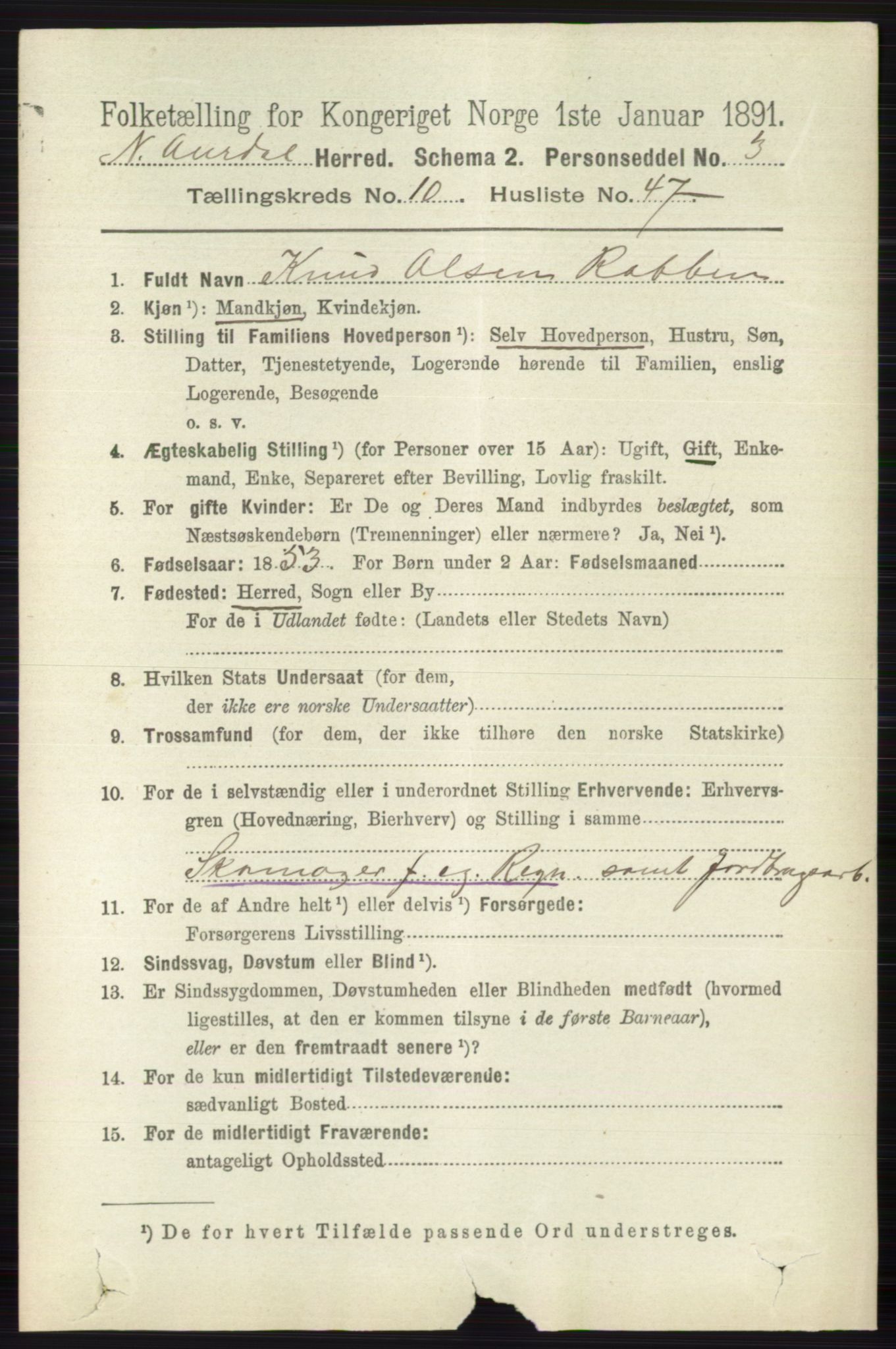 RA, 1891 census for 0542 Nord-Aurdal, 1891, p. 4054