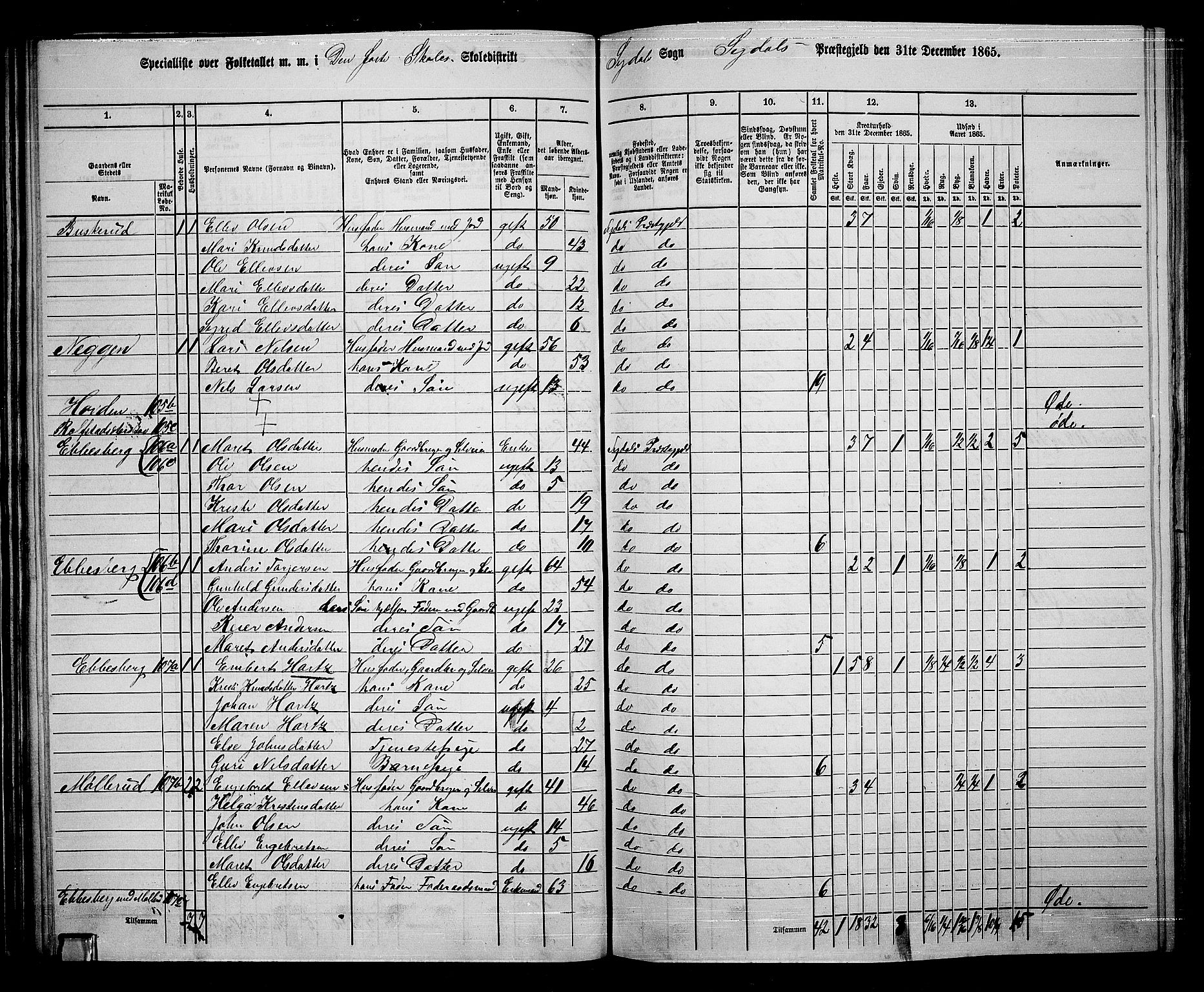 RA, 1865 census for Sigdal, 1865, p. 77