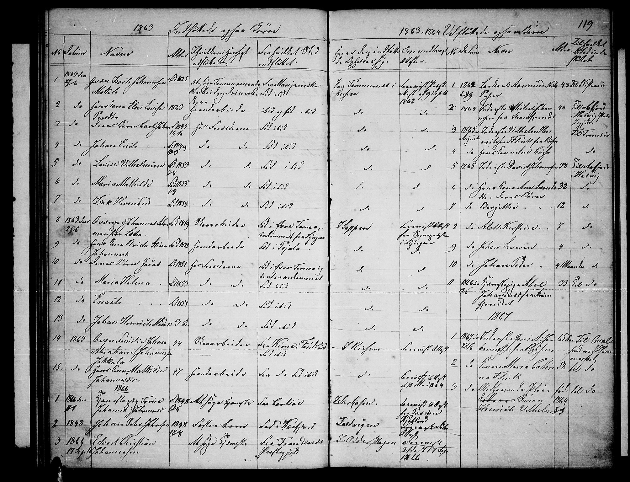 Skjervøy sokneprestkontor, AV/SATØ-S-1300/H/Ha/Hab/L0019klokker: Parish register (copy) no. 19, 1863-1877, p. 119