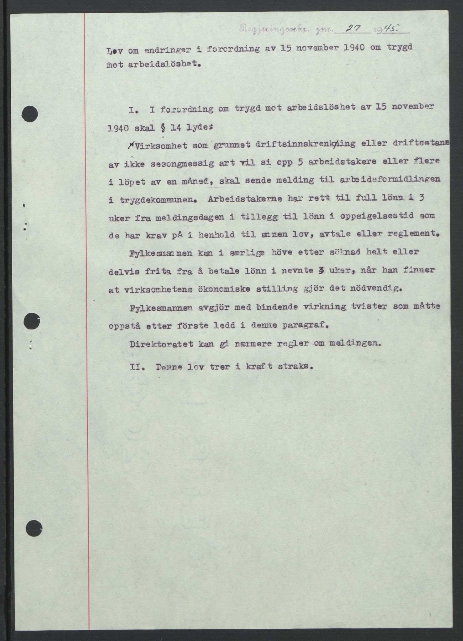 NS-administrasjonen 1940-1945 (Statsrådsekretariatet, de kommisariske statsråder mm), RA/S-4279/D/Db/L0101/0001: -- / Lover og vedtak, 1945, p. 59