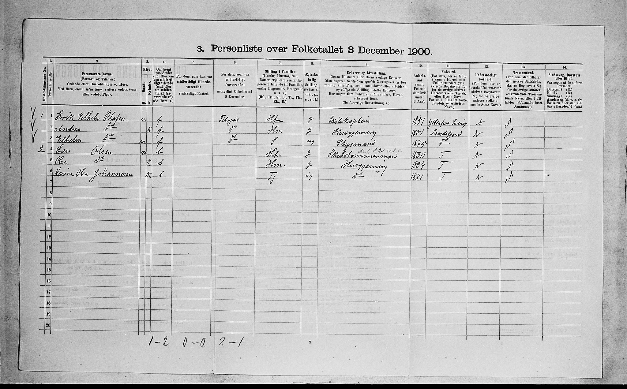 RA, 1900 census for Sandeherred, 1900, p. 729