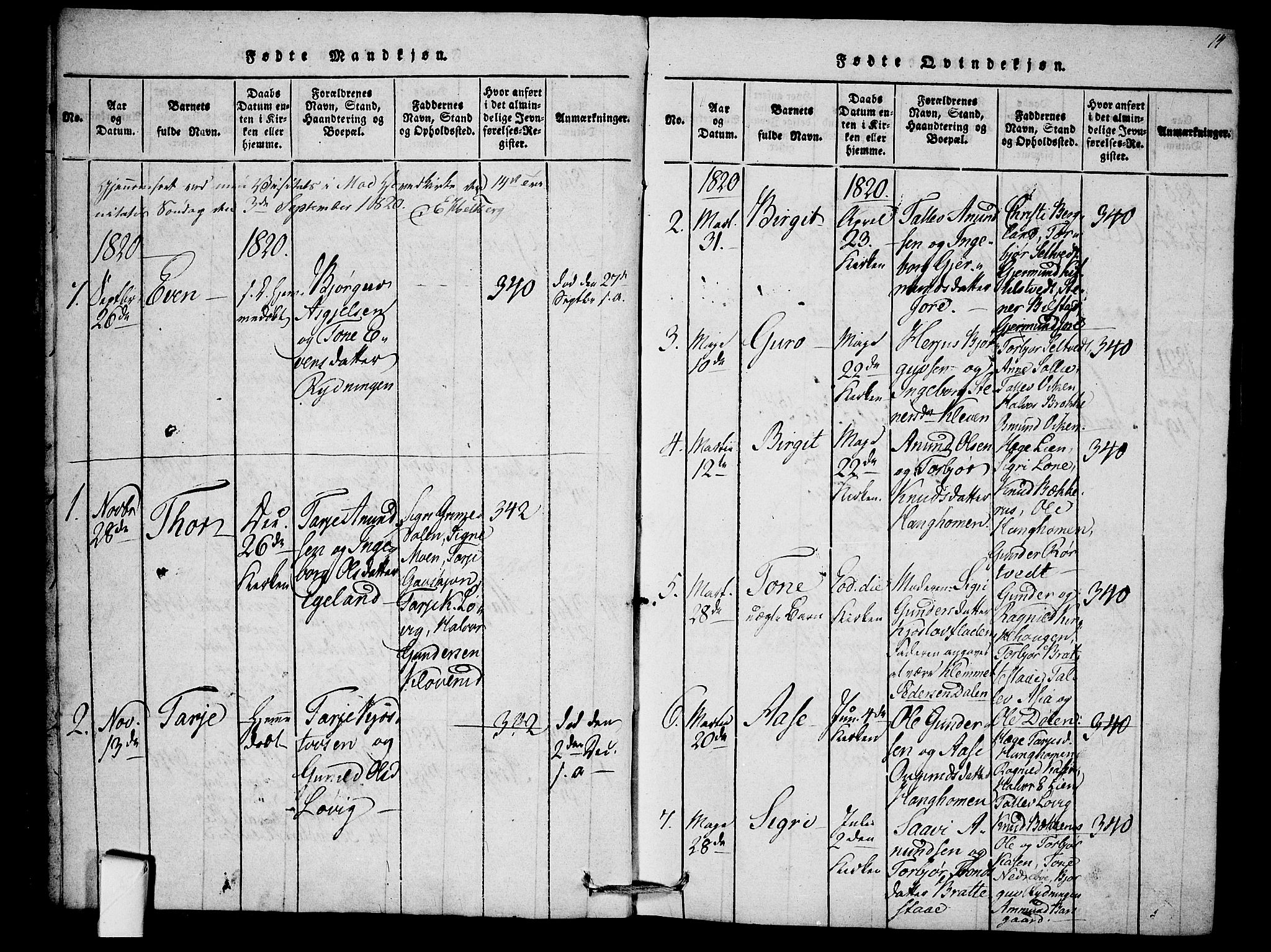 Mo kirkebøker, SAKO/A-286/F/Fb/L0001: Parish register (official) no. II 1, 1814-1844, p. 14