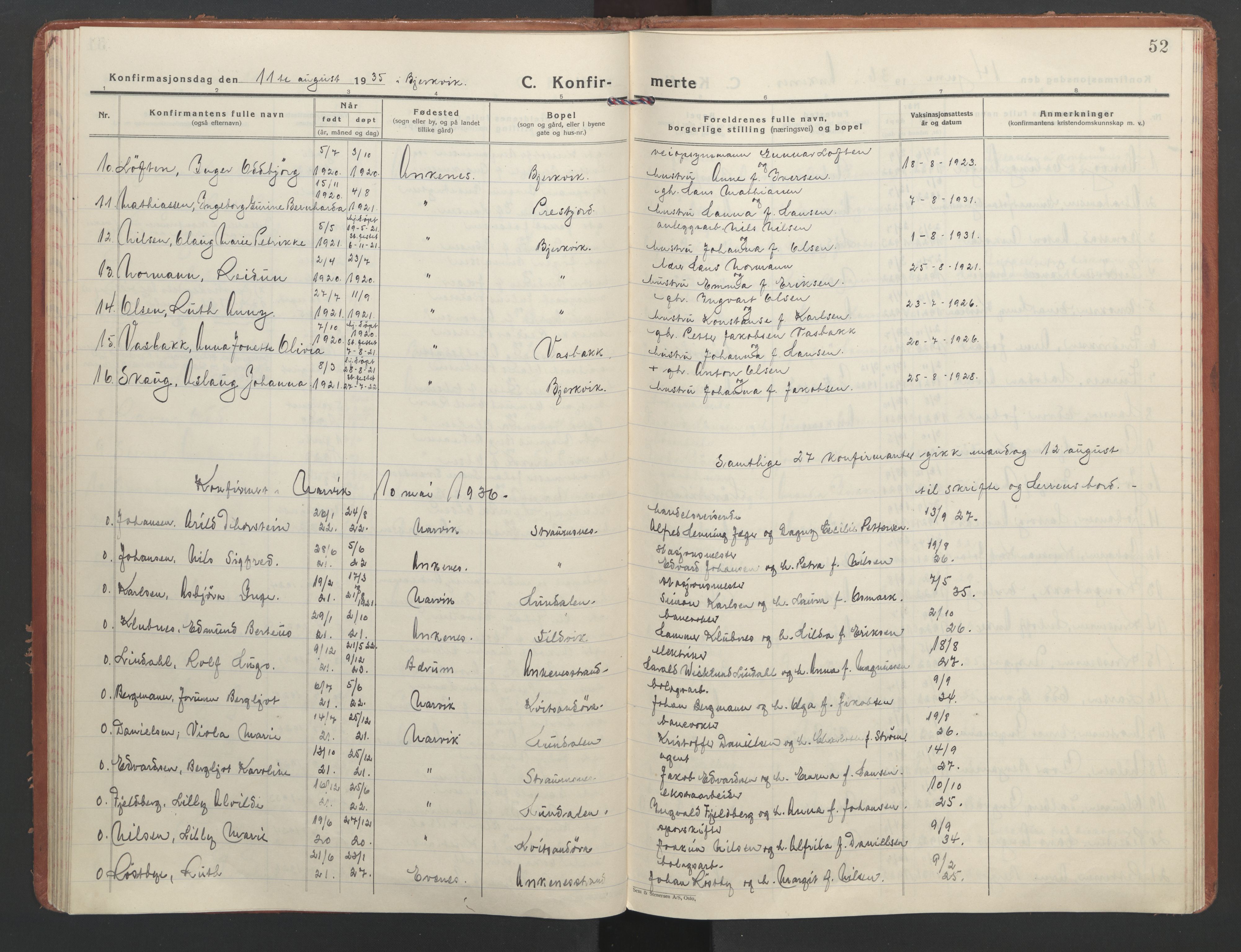 Ministerialprotokoller, klokkerbøker og fødselsregistre - Nordland, AV/SAT-A-1459/866/L0946: Parish register (official) no. 866A09, 1926-1944, p. 52