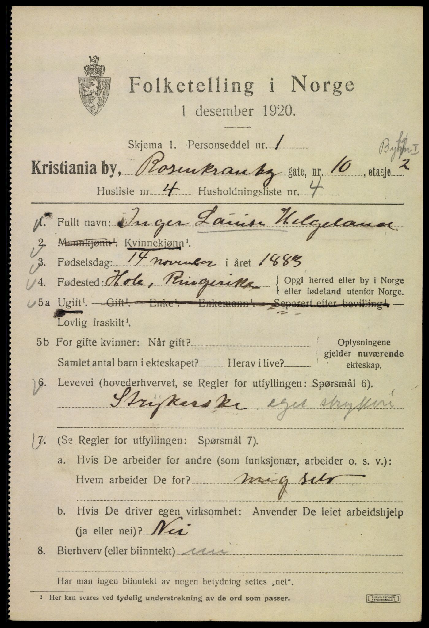 SAO, 1920 census for Kristiania, 1920, p. 466853