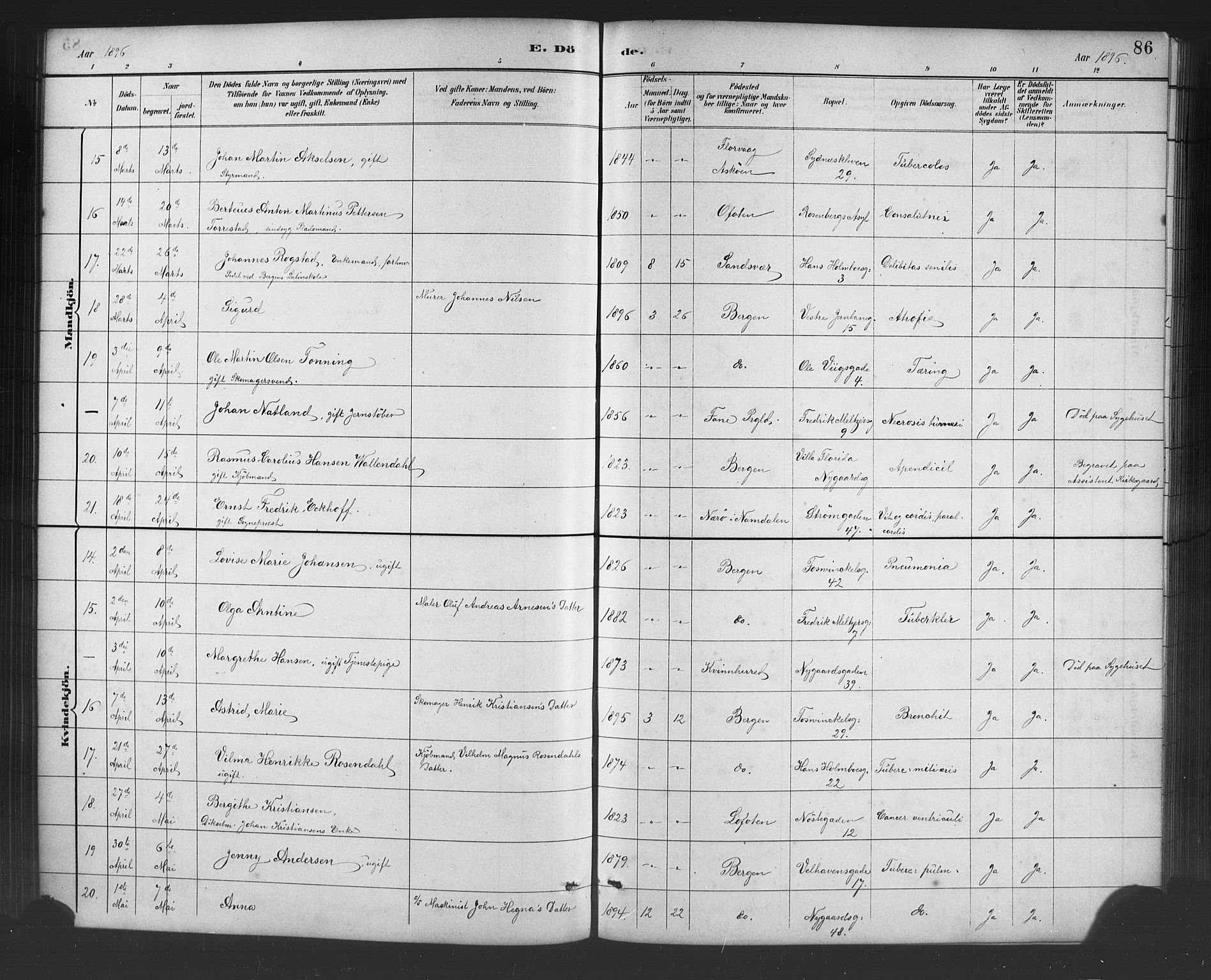 Johanneskirken sokneprestembete, AV/SAB-A-76001/H/Hab: Parish register (copy) no. D 1, 1885-1915, p. 86