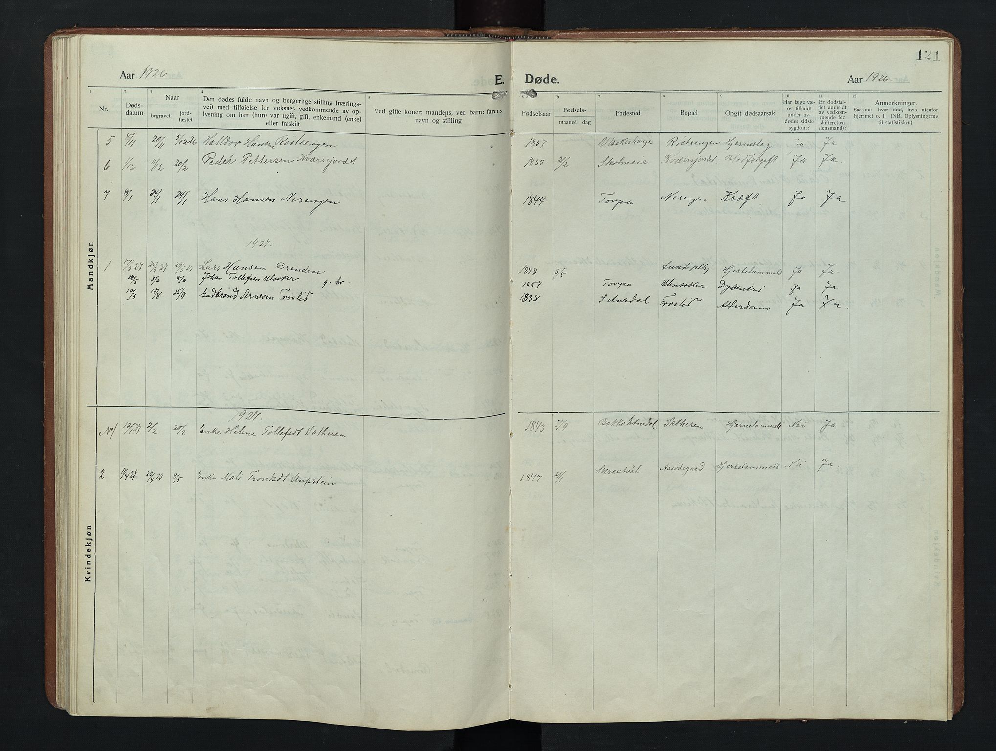 Nordre Land prestekontor, SAH/PREST-124/H/Ha/Hab/L0009: Parish register (copy) no. 9, 1921-1956, p. 121