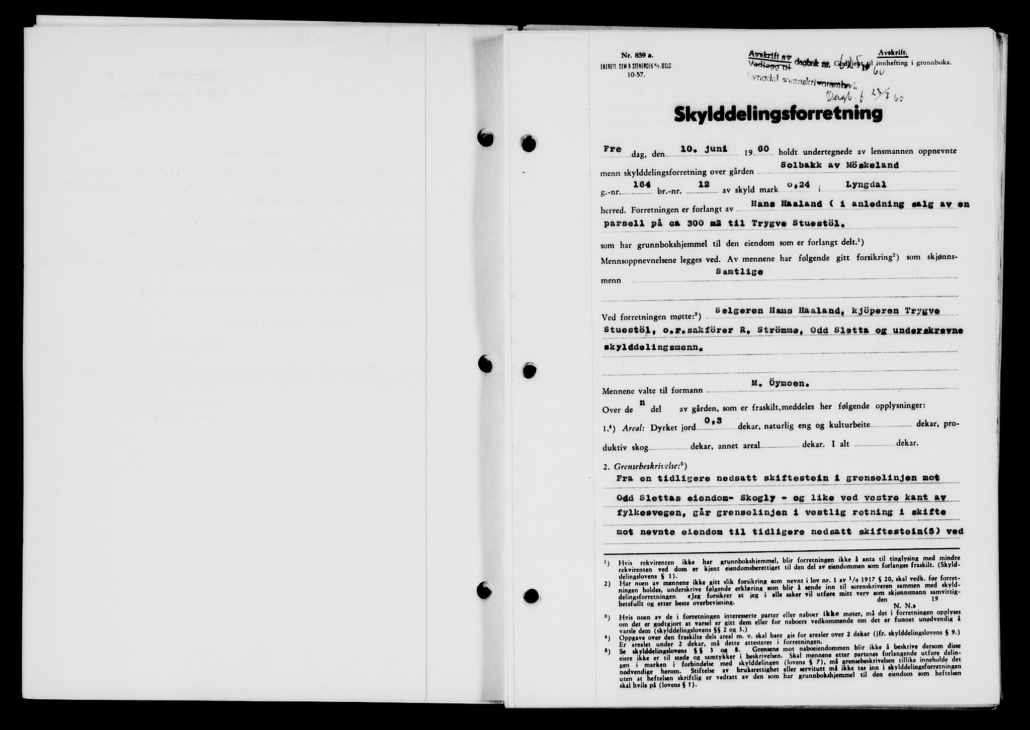 Lyngdal sorenskriveri, AV/SAK-1221-0004/G/Gb/L0680: Mortgage book no. A XXVI, 1960-1960, Diary no: : 625/1960