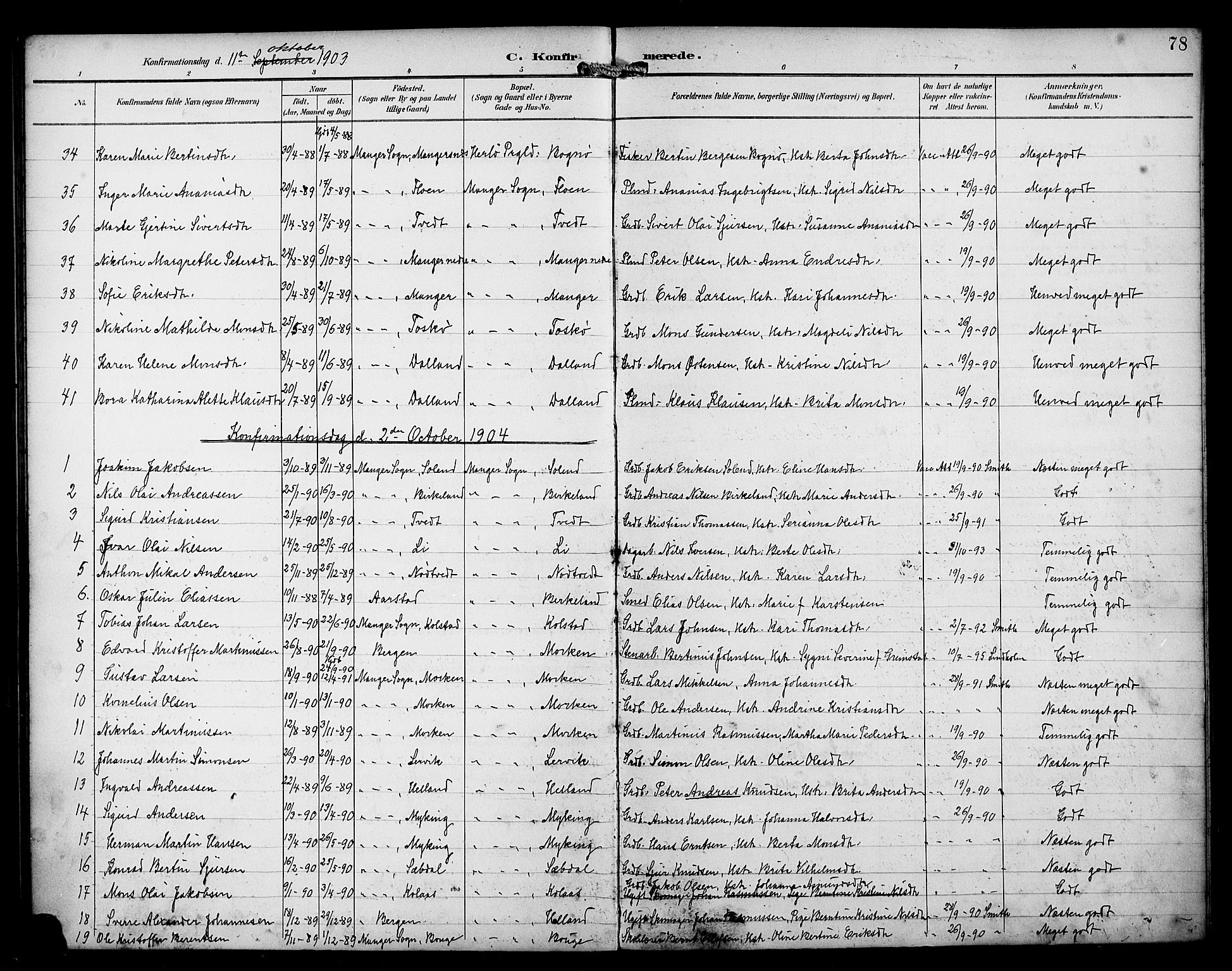 Manger sokneprestembete, SAB/A-76801/H/Haa: Parish register (official) no. B 2, 1893-1906, p. 78