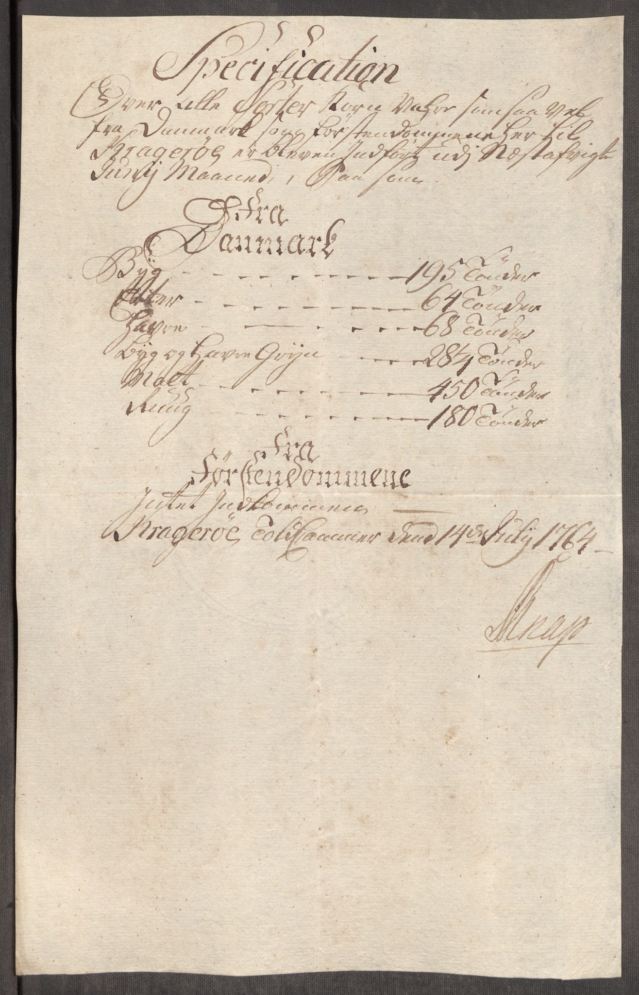 Rentekammeret inntil 1814, Realistisk ordnet avdeling, AV/RA-EA-4070/Oe/L0008: [Ø1]: Priskuranter, 1764-1768, p. 188