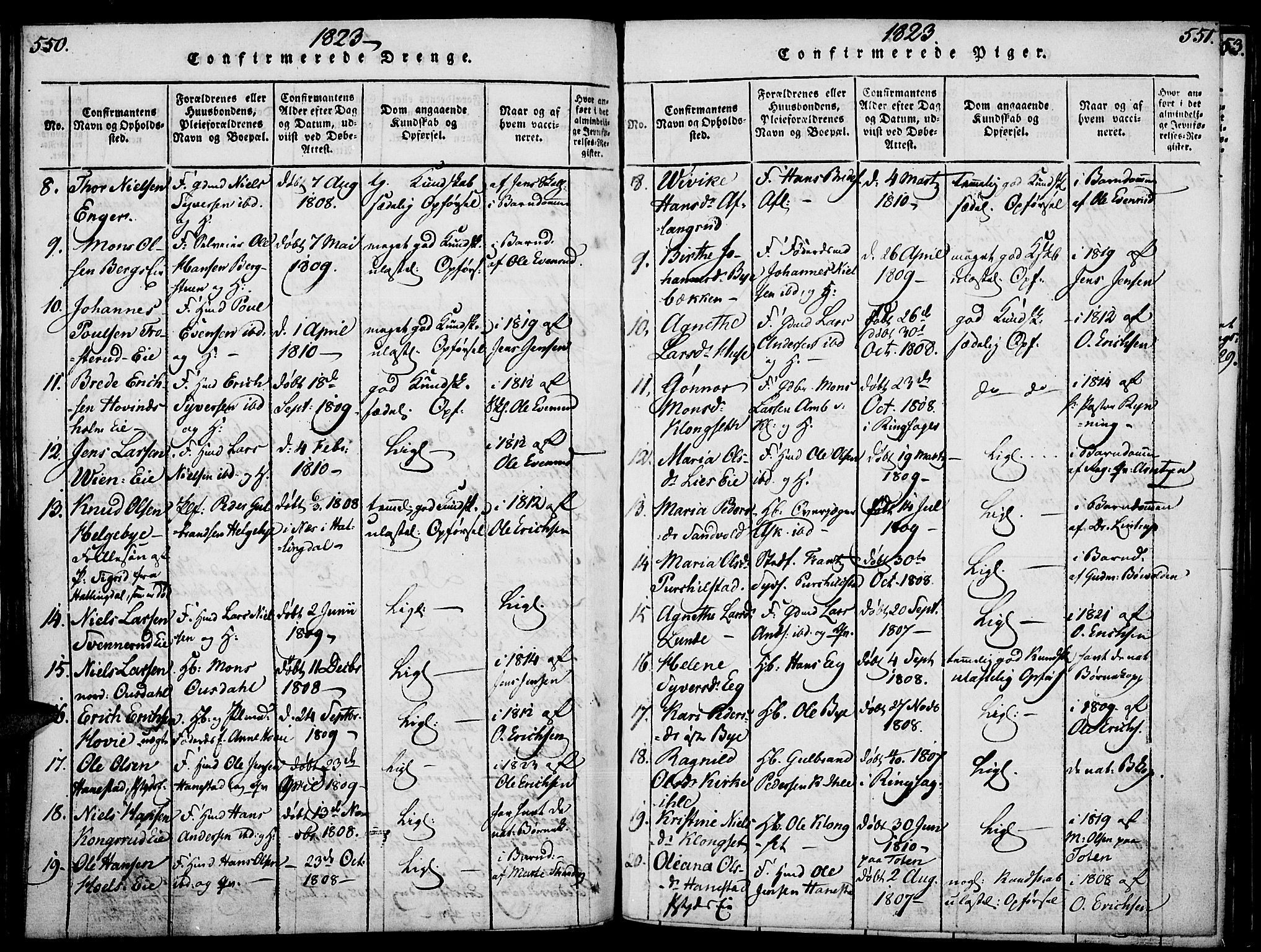 Nes prestekontor, Hedmark, SAH/PREST-020/K/Ka/L0002: Parish register (official) no. 2, 1813-1827, p. 550-551