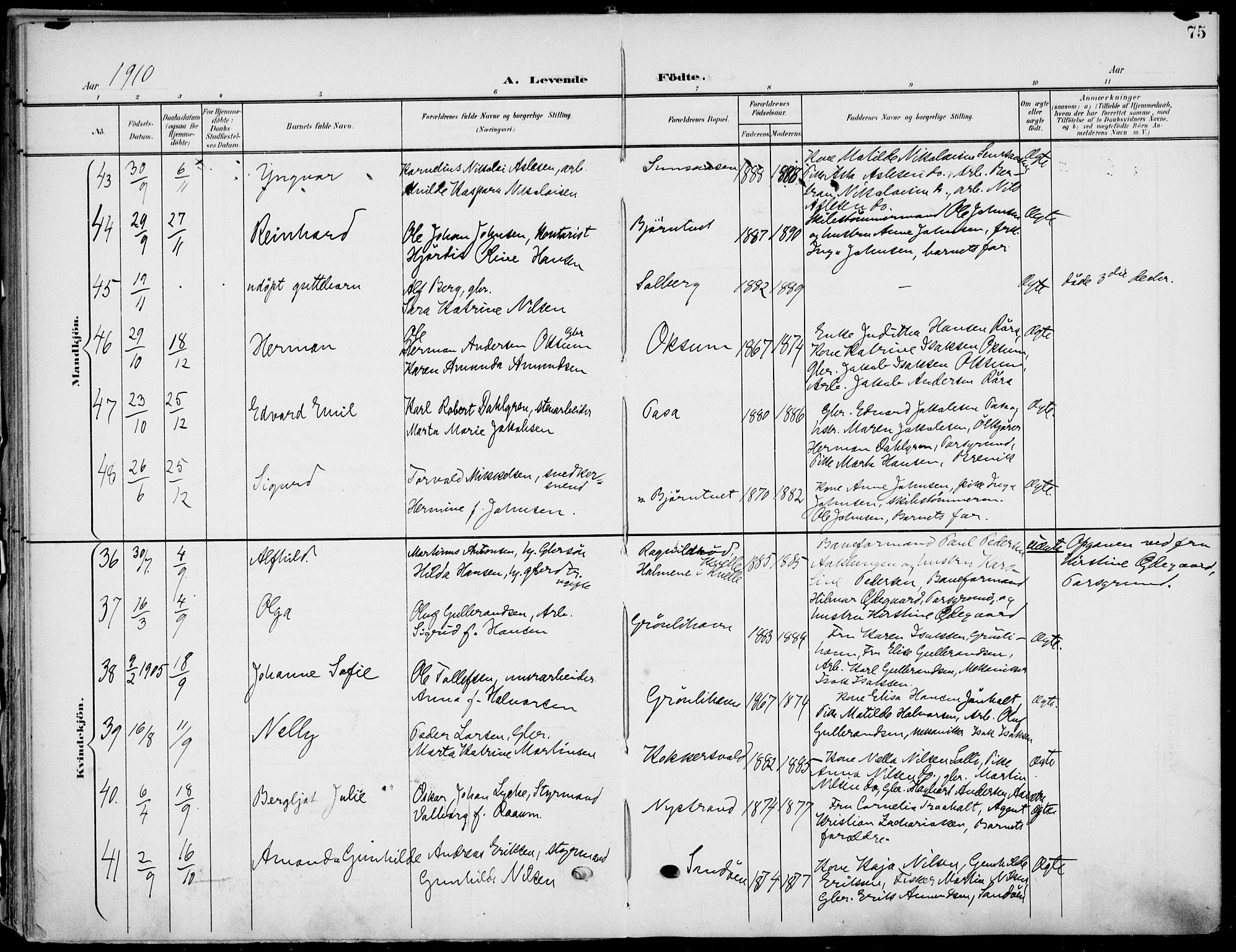 Eidanger kirkebøker, SAKO/A-261/F/Fa/L0013: Parish register (official) no. 13, 1900-1913, p. 75
