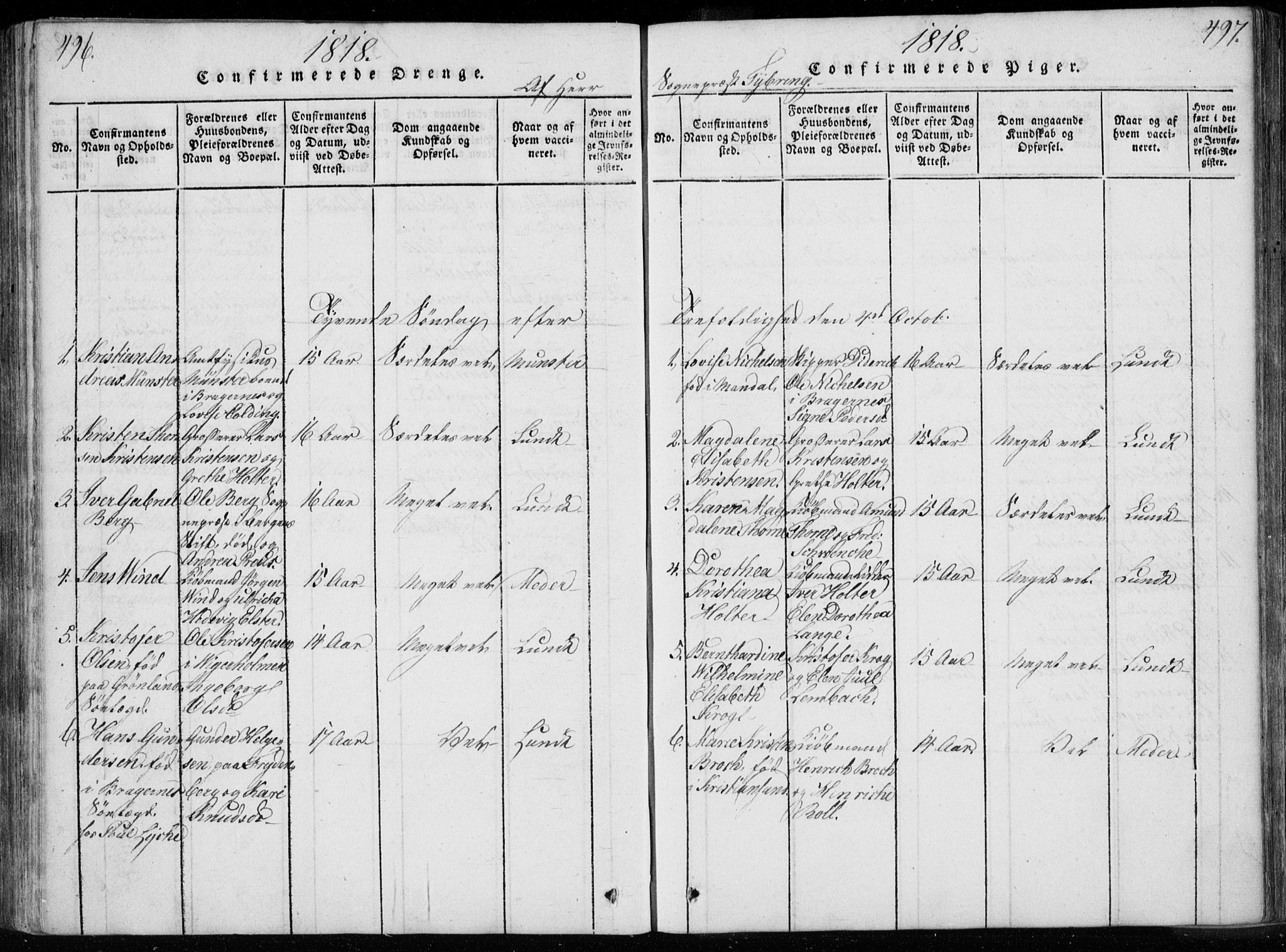 Bragernes kirkebøker, AV/SAKO-A-6/F/Fa/L0007: Parish register (official) no. I 7, 1815-1829, p. 496-497