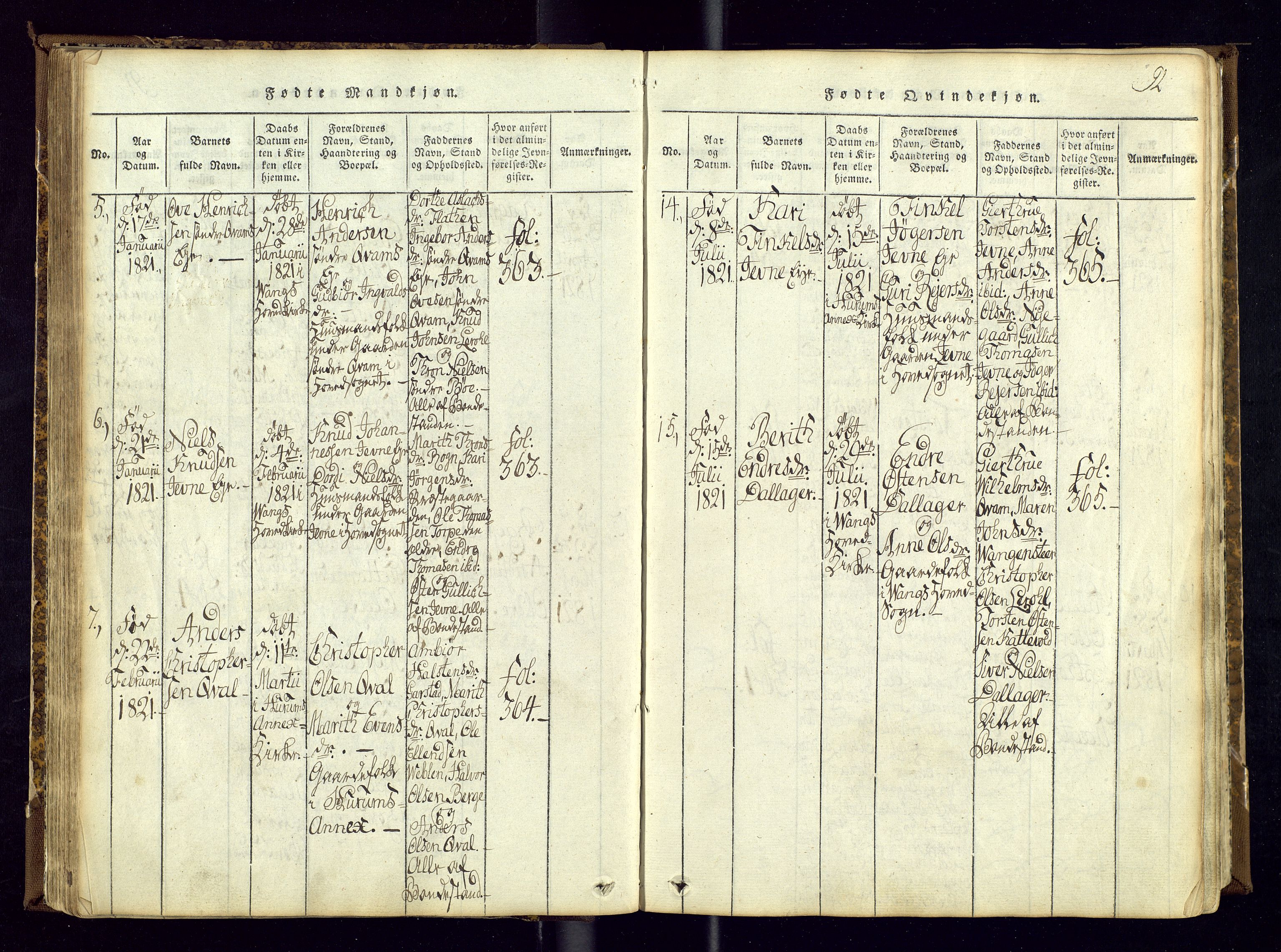 Vang prestekontor, Valdres, AV/SAH-PREST-140/H/Ha/L0004: Parish register (official) no. 4, 1814-1831, p. 92