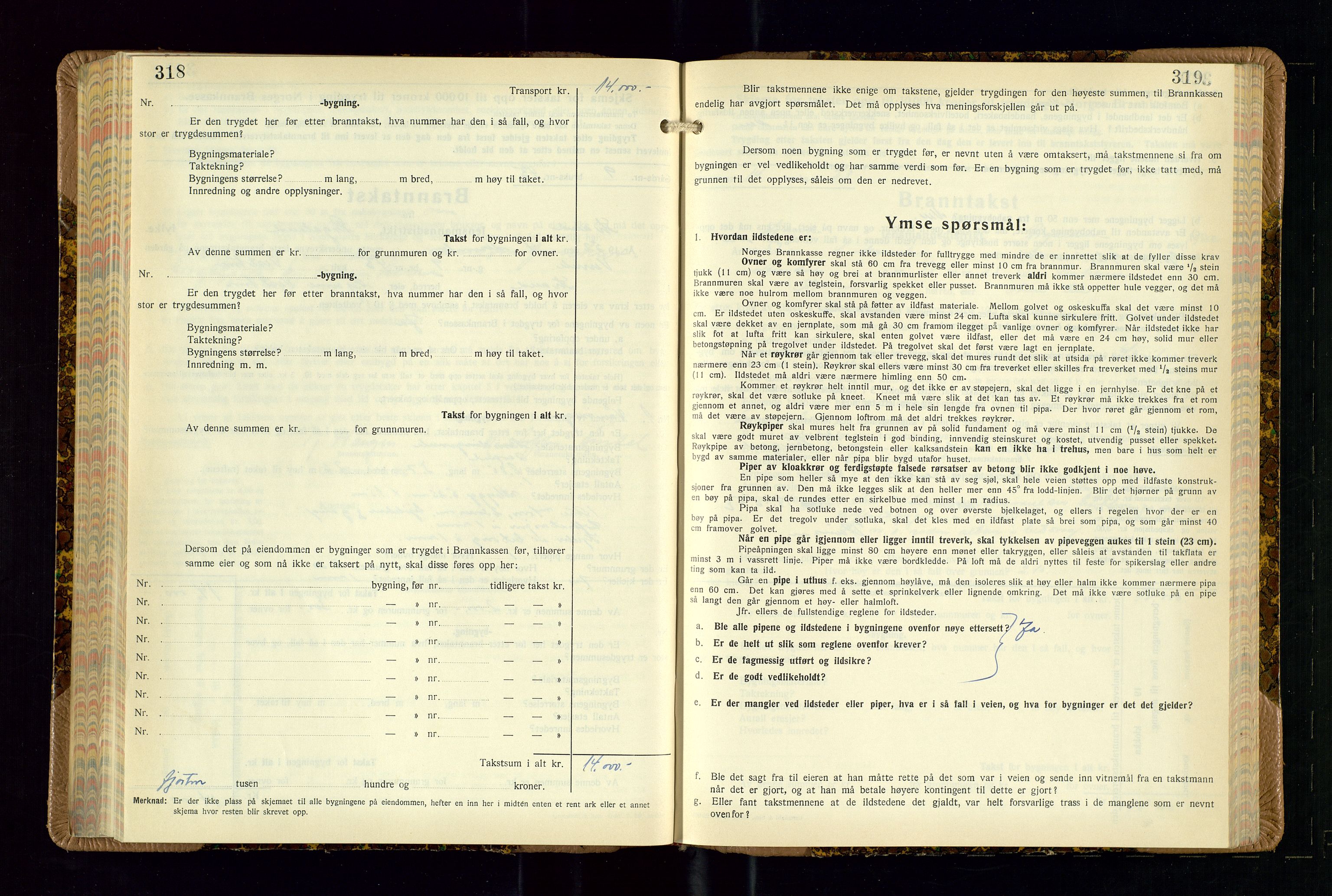 Strand og Forsand lensmannskontor, SAST/A-100451/Gob/L0002: Branntakstprotokoll, 1942-1953, p. 318-319