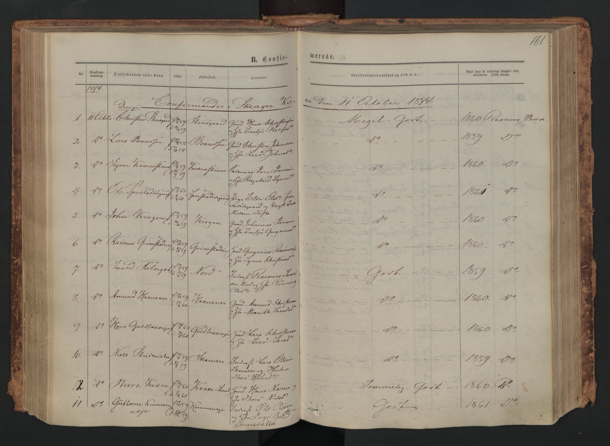 Skjåk prestekontor, SAH/PREST-072/H/Ha/Haa/L0001: Parish register (official) no. 1, 1863-1879, p. 161
