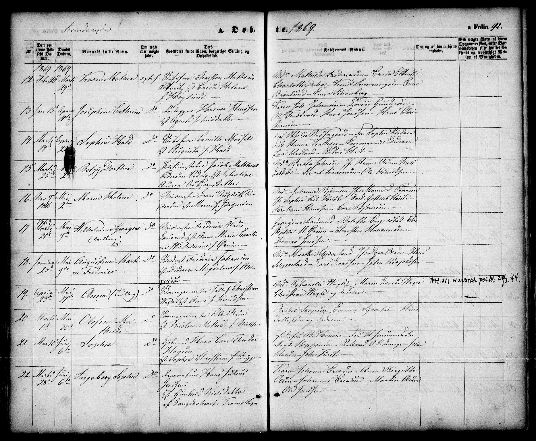 Arendal sokneprestkontor, Trefoldighet, SAK/1111-0040/F/Fa/L0007: Parish register (official) no. A 7, 1868-1878, p. 92