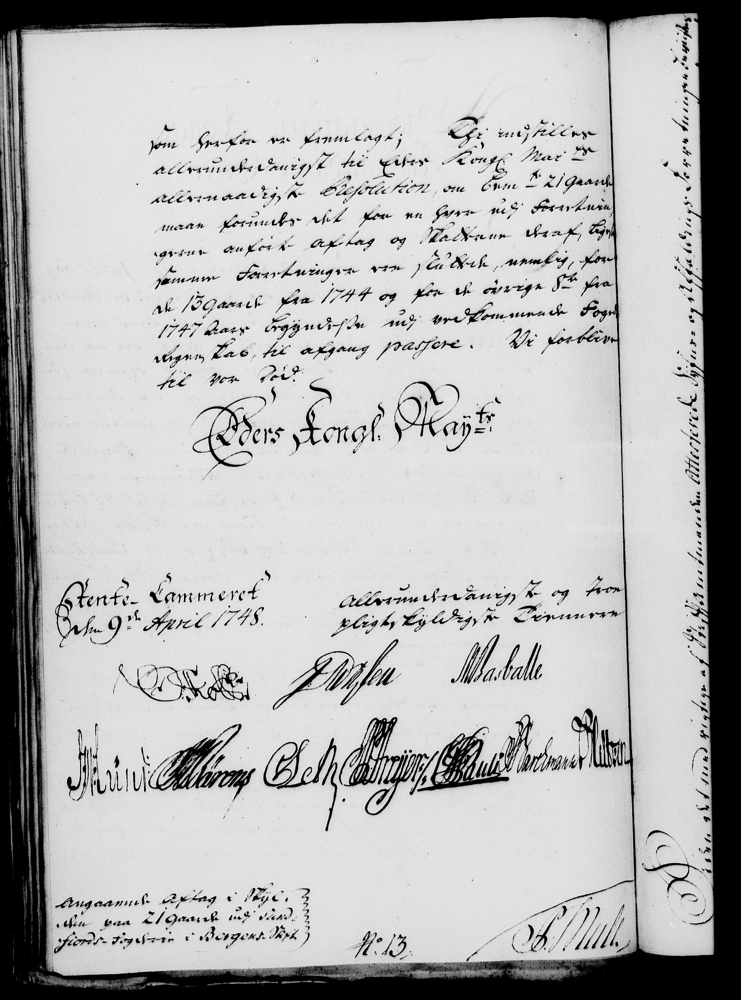 Rentekammeret, Kammerkanselliet, AV/RA-EA-3111/G/Gf/Gfa/L0030: Norsk relasjons- og resolusjonsprotokoll (merket RK 52.30), 1748, p. 281