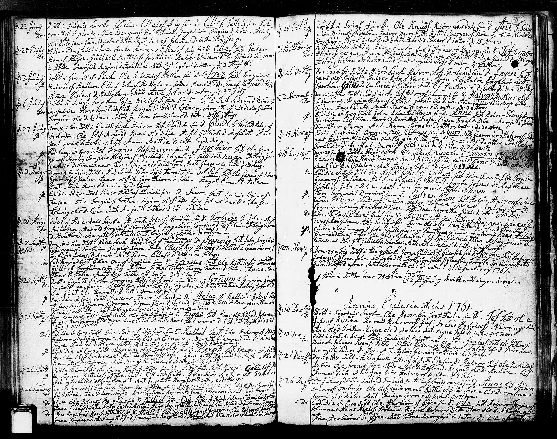 Hjartdal kirkebøker, SAKO/A-270/F/Fa/L0003: Parish register (official) no. I 3, 1727-1775, p. 91