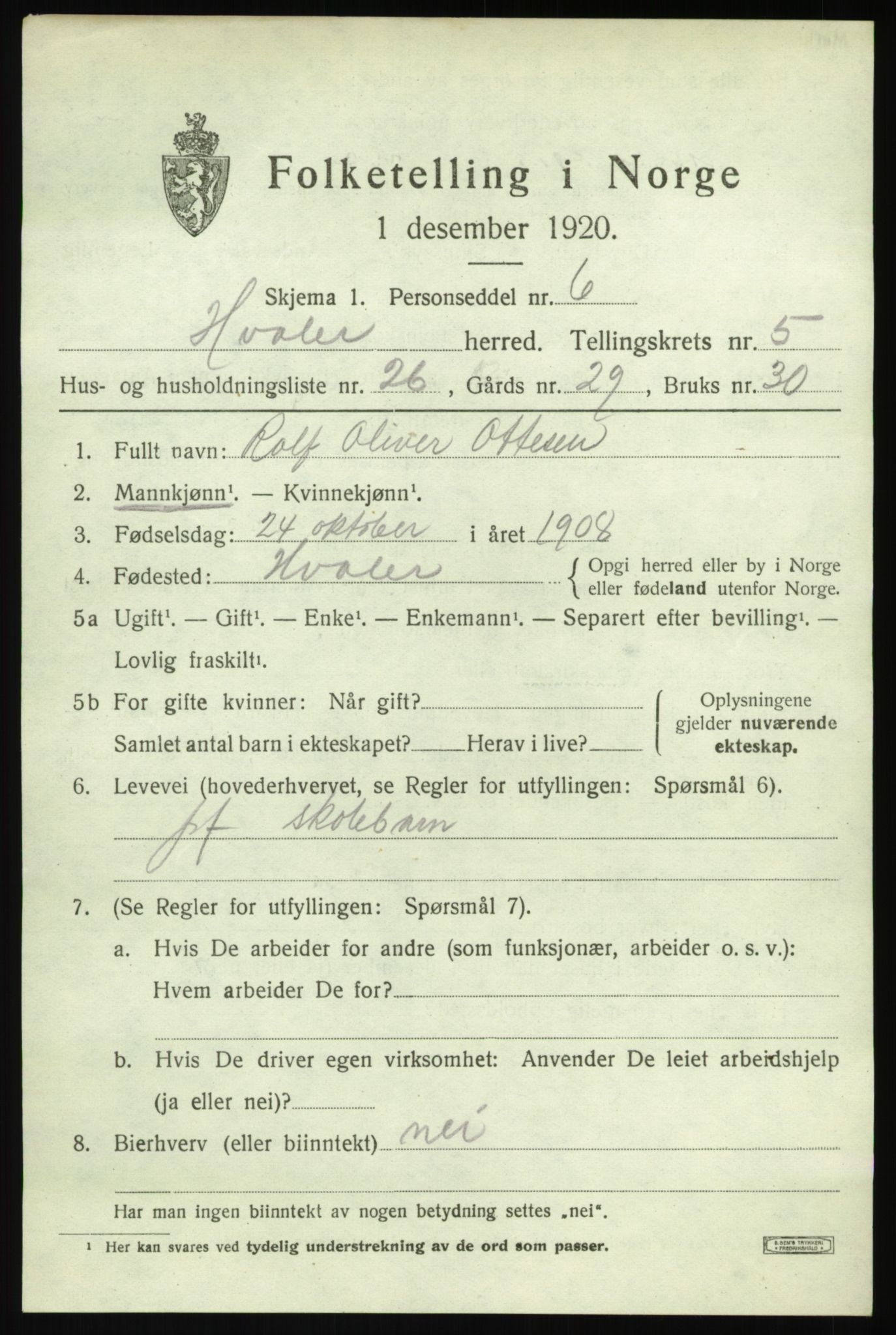 SAO, 1920 census for Hvaler, 1920, p. 5362