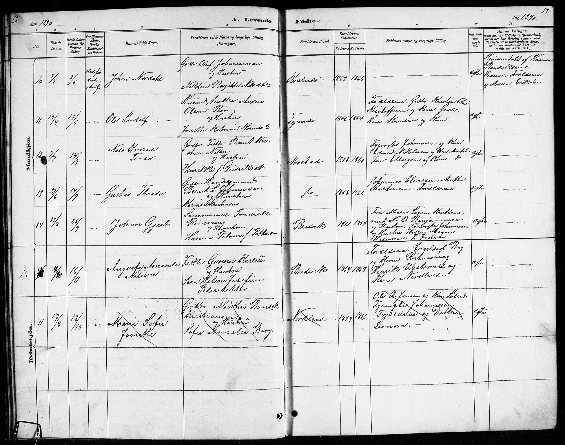 Ministerialprotokoller, klokkerbøker og fødselsregistre - Nordland, AV/SAT-A-1459/807/L0123: Parish register (copy) no. 807C01, 1884-1910, p. 52-53