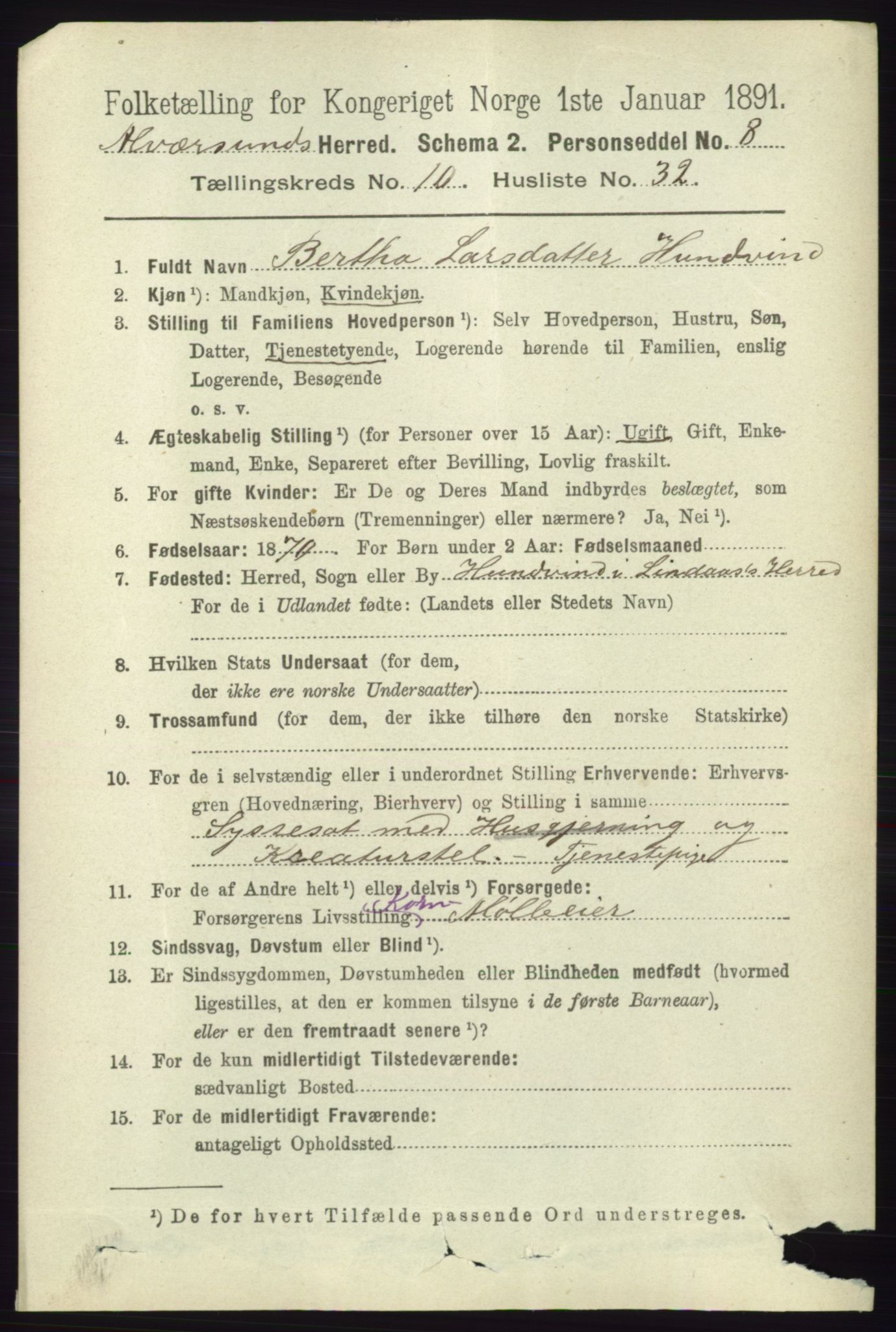 RA, 1891 census for 1257 Alversund, 1891, p. 3675
