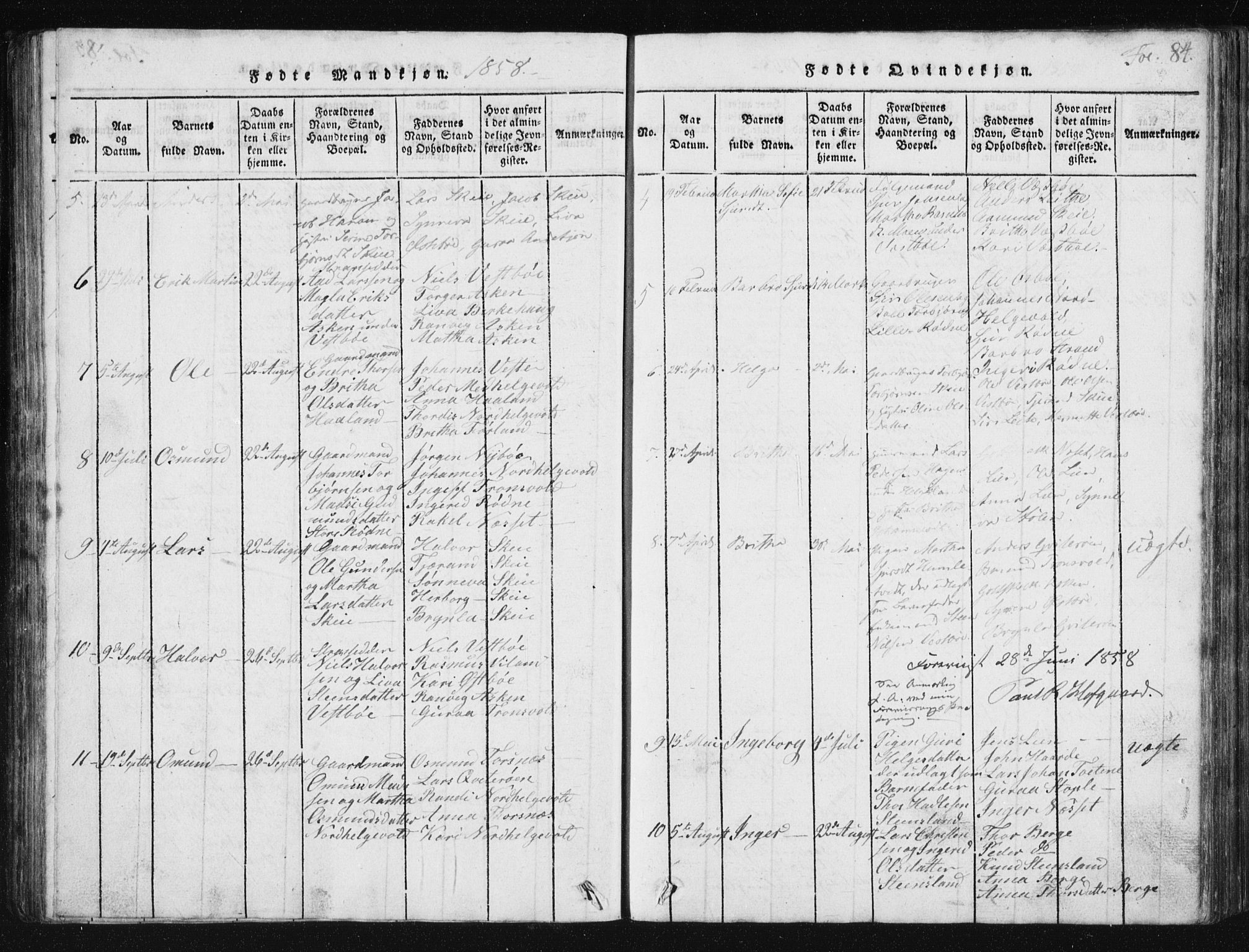 Vikedal sokneprestkontor, AV/SAST-A-101840/01/V: Parish register (copy) no. B 2, 1816-1863, p. 84