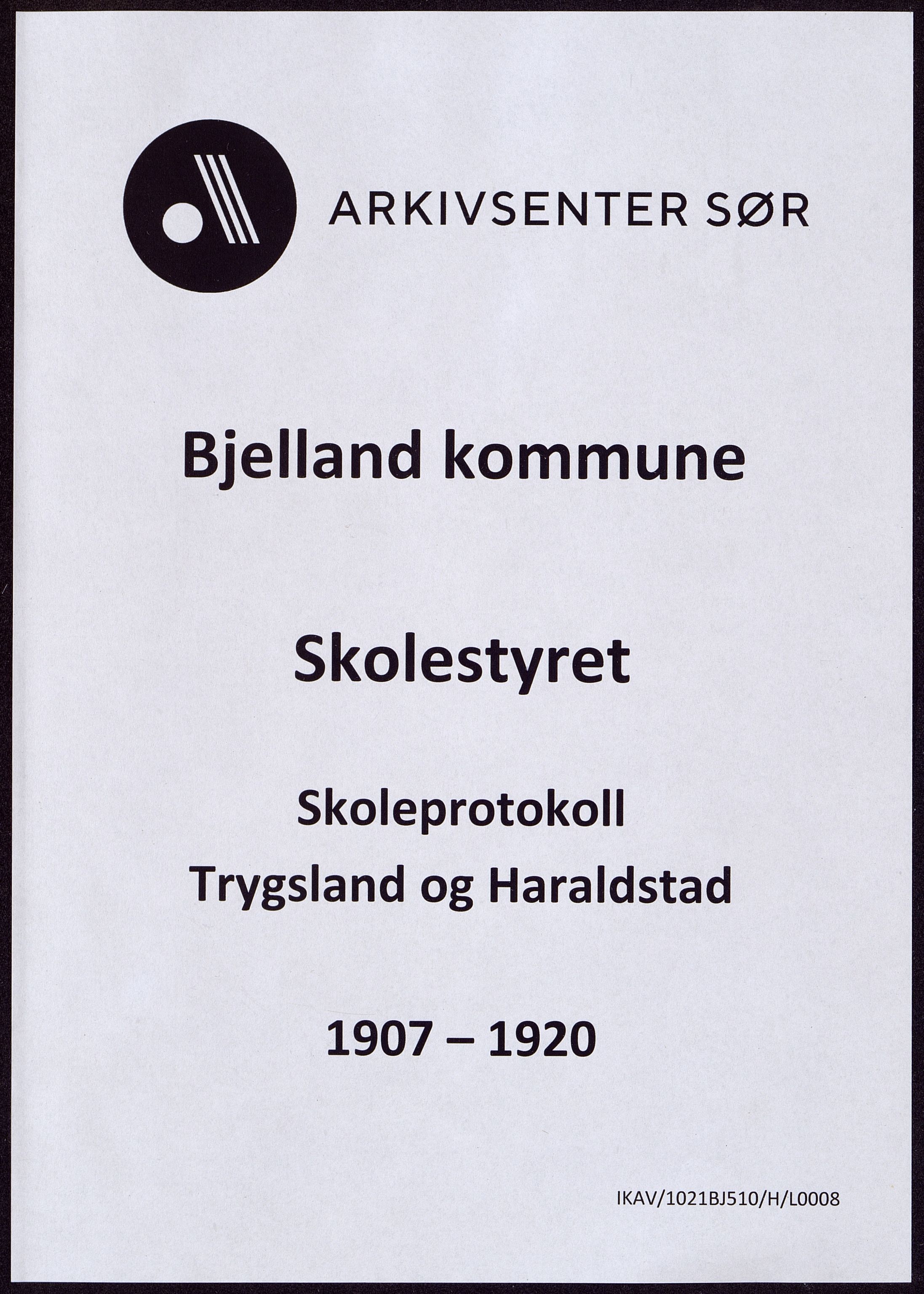 Bjelland kommune - Skolestyret, ARKSOR/1021BJ510/H/L0008: Skoleprotokoll, Trygsland og Haraldstad, 1907-1920