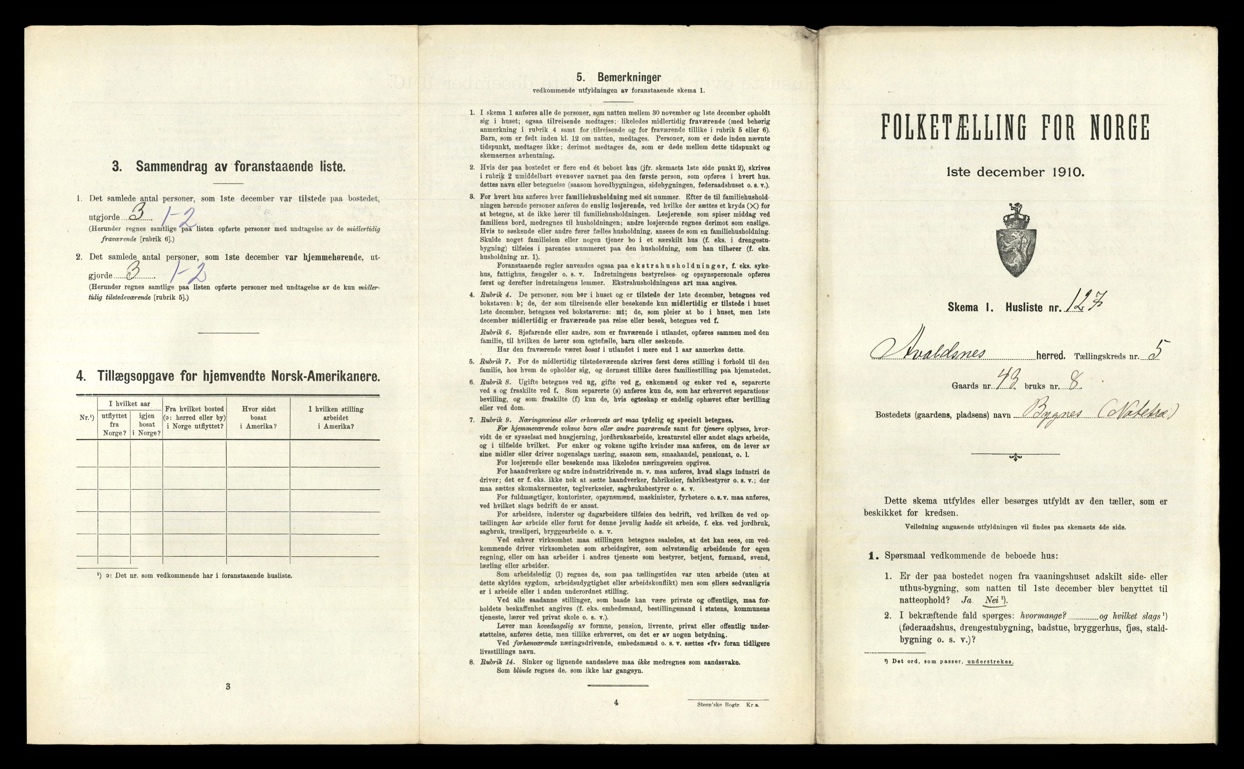 RA, 1910 census for Avaldsnes, 1910, p. 1001