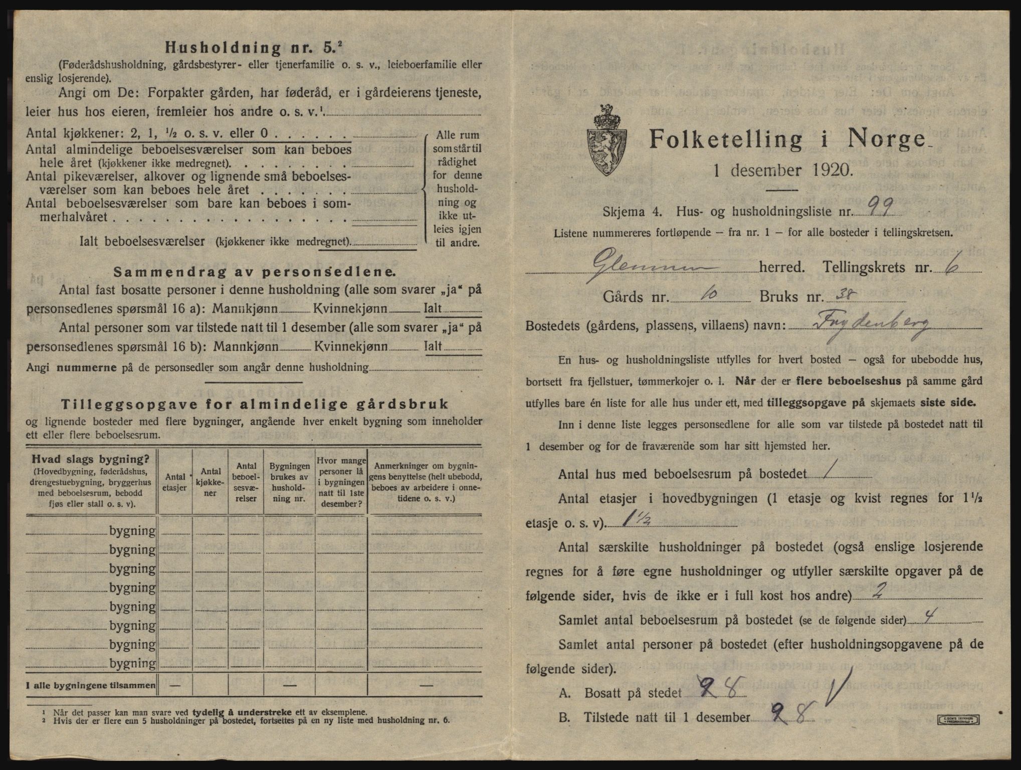 SAO, 1920 census for Glemmen, 1920, p. 2355