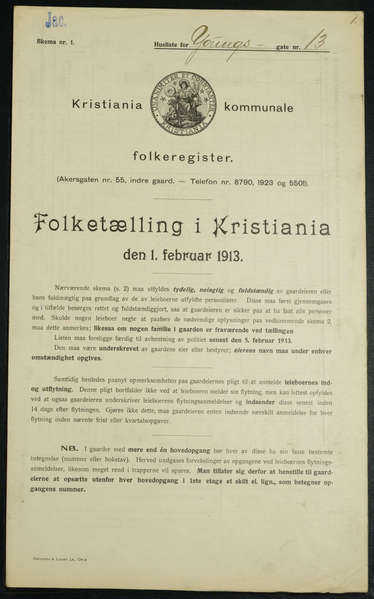 OBA, Municipal Census 1913 for Kristiania, 1913, p. 128499