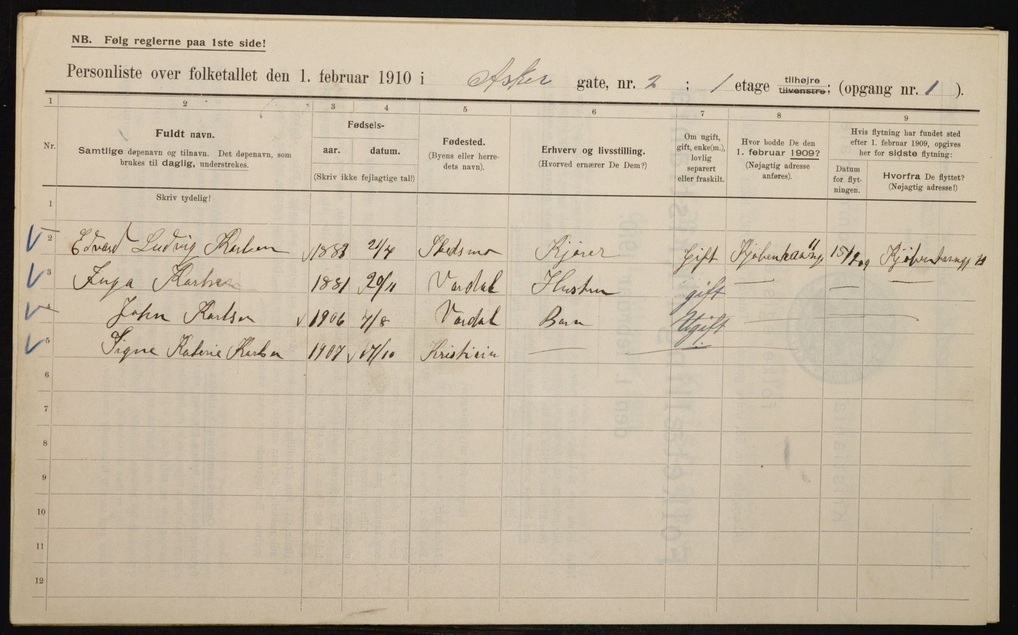 OBA, Municipal Census 1910 for Kristiania, 1910, p. 2320