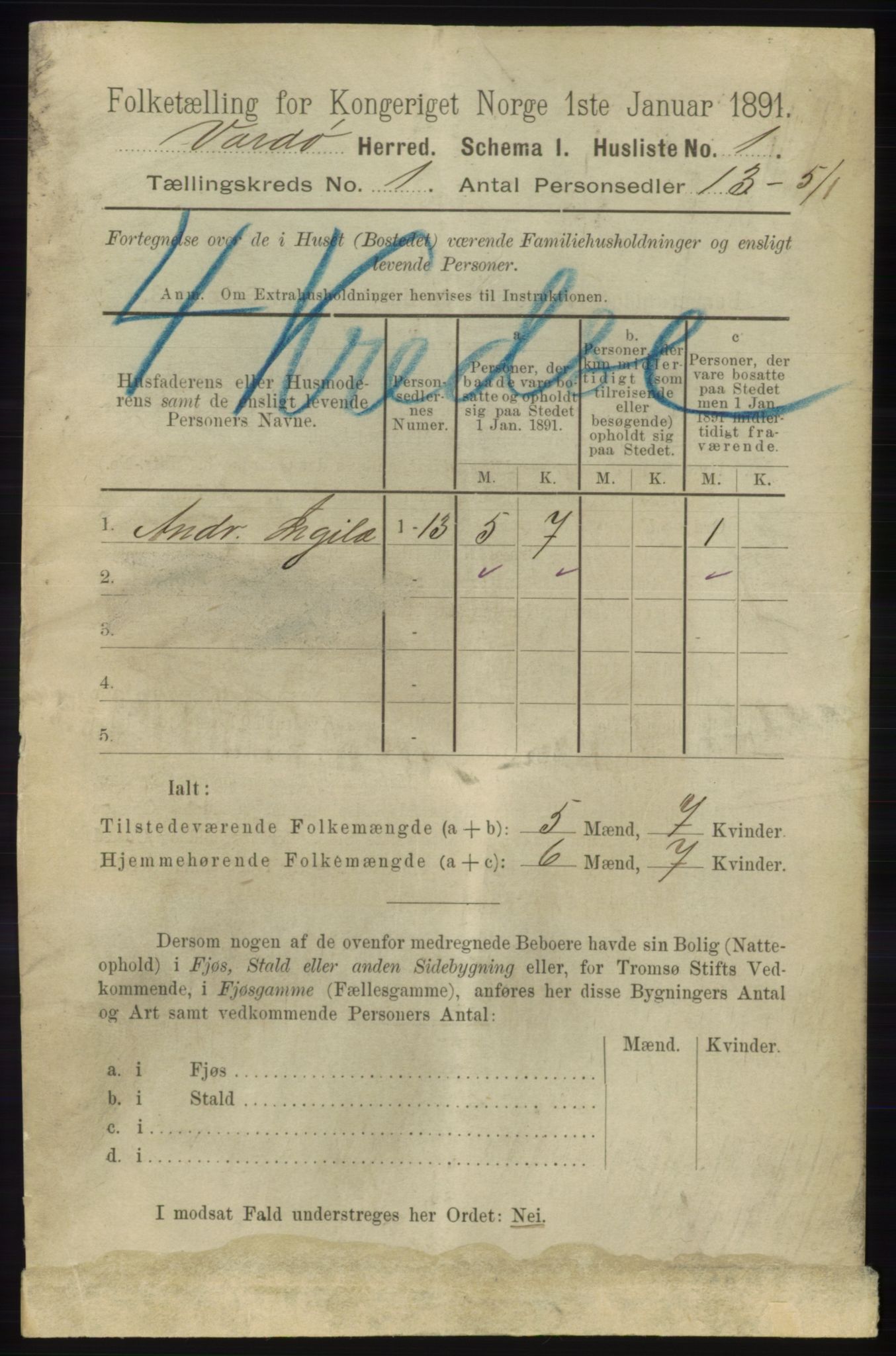 RA, 1891 census for 2028 Vardø, 1891, p. 16