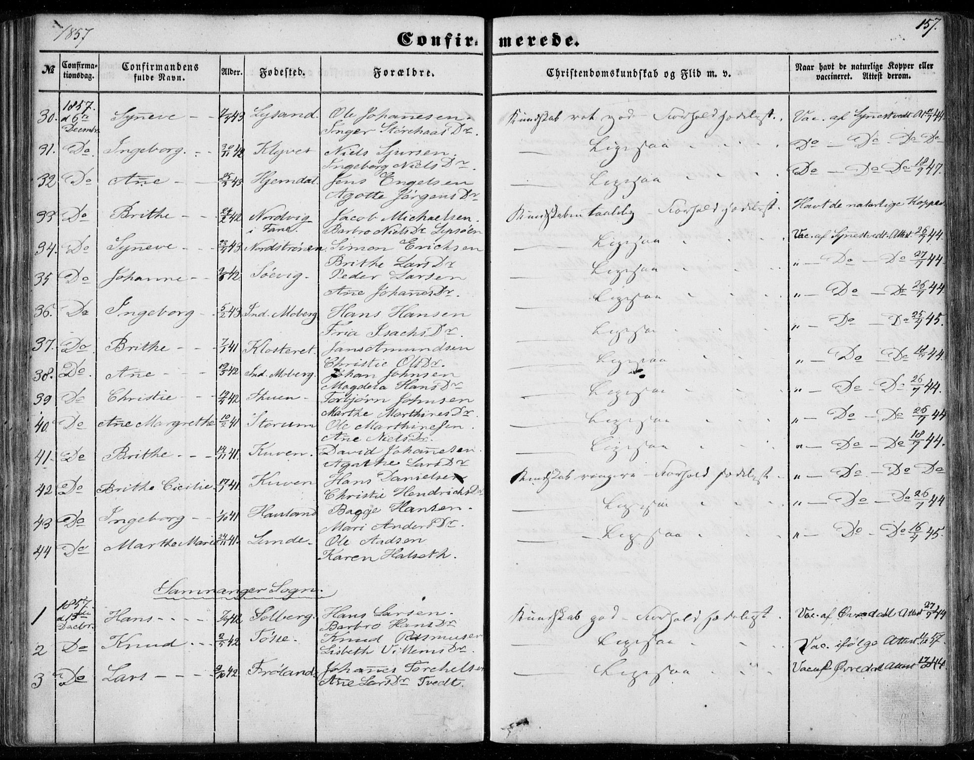 Os sokneprestembete, AV/SAB-A-99929: Parish register (official) no. A 16, 1851-1859, p. 157