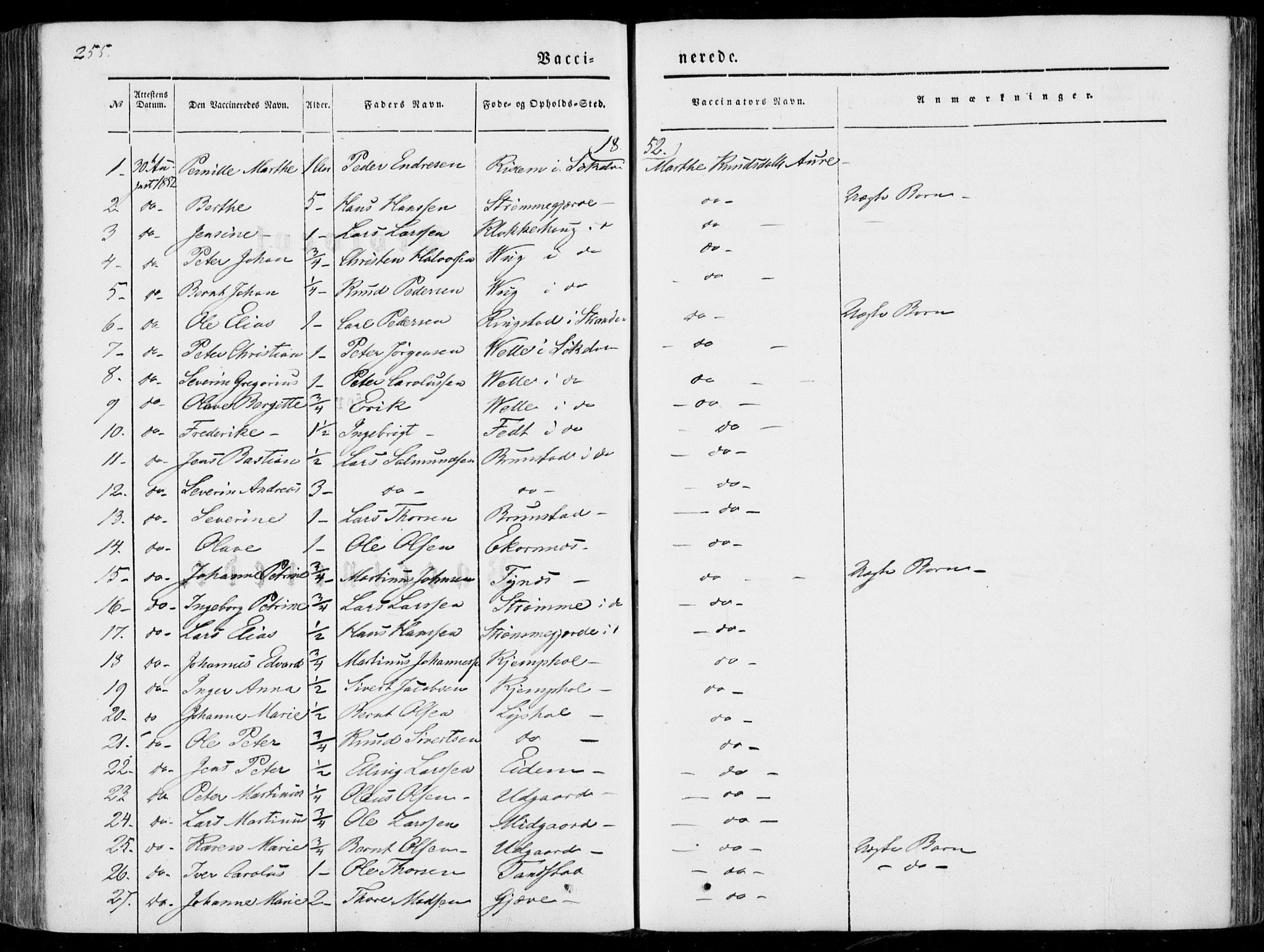 Ministerialprotokoller, klokkerbøker og fødselsregistre - Møre og Romsdal, SAT/A-1454/522/L0313: Parish register (official) no. 522A08, 1852-1862, p. 255