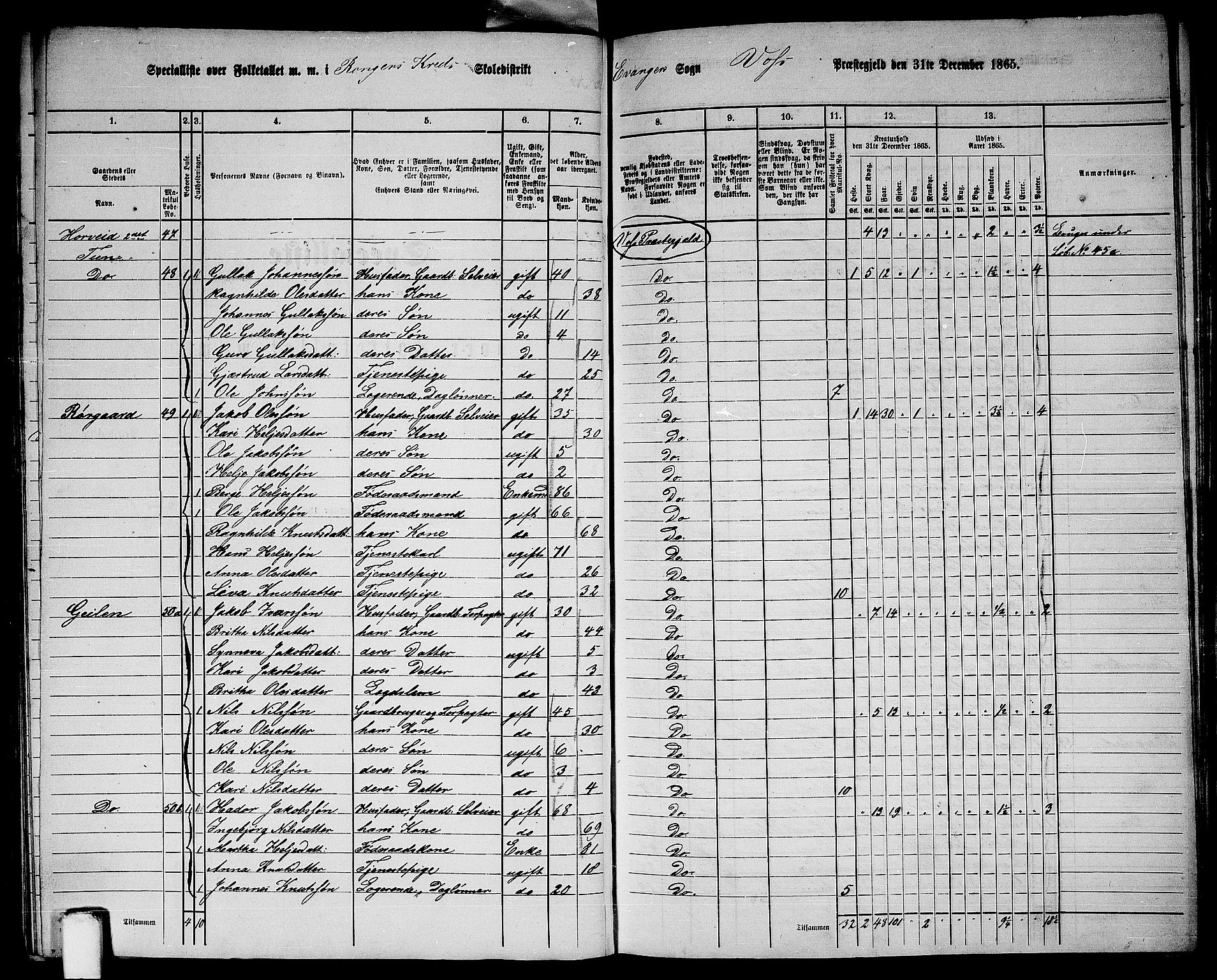 RA, 1865 census for Voss, 1865, p. 335