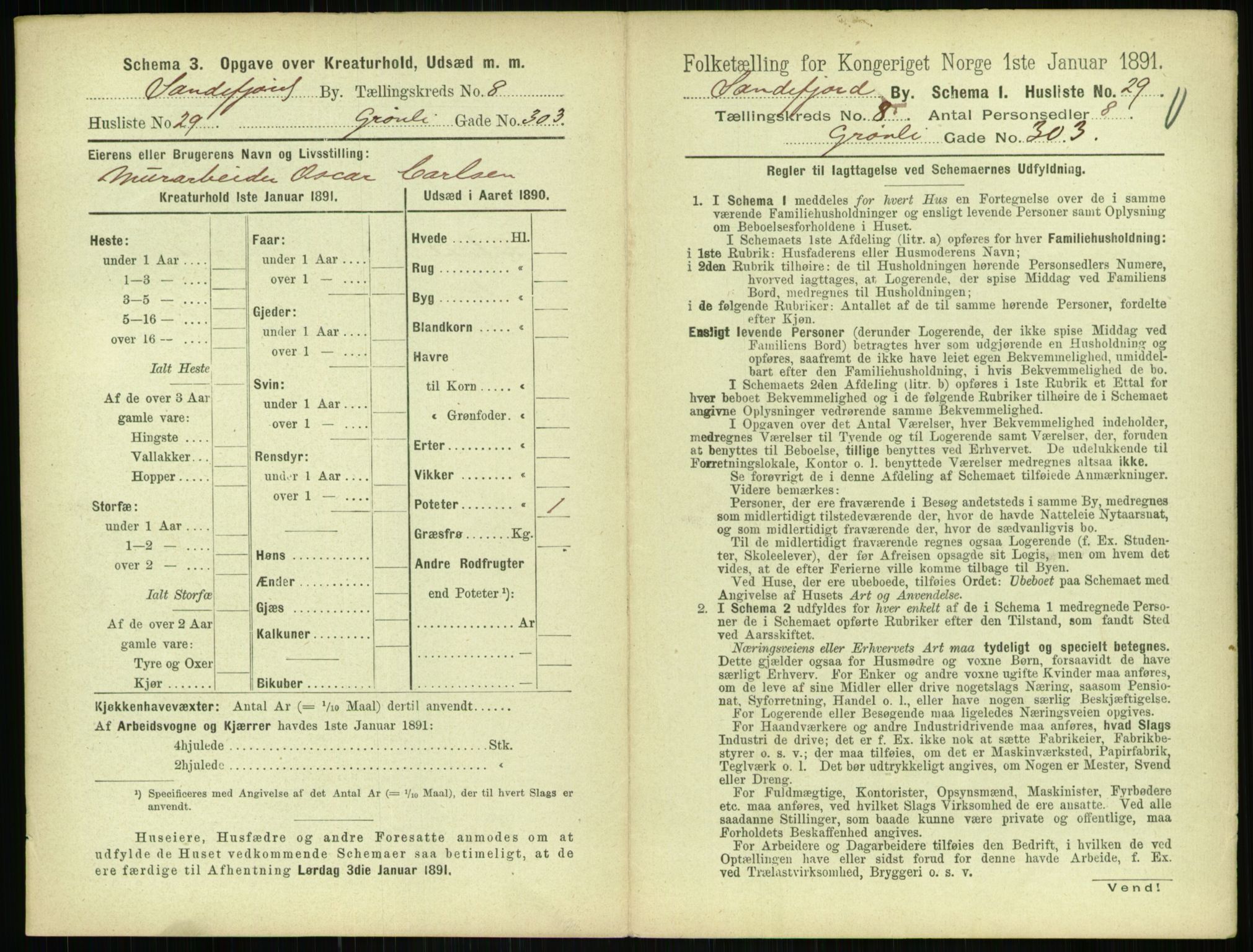 RA, 1891 census for 0706 Sandefjord, 1891, p. 889